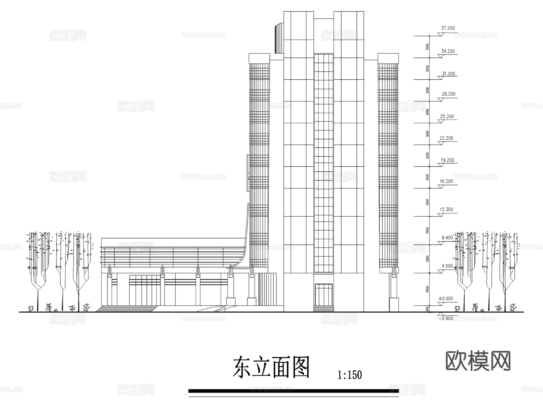 酒店建筑平立剖面CAD施工图集cad施工图