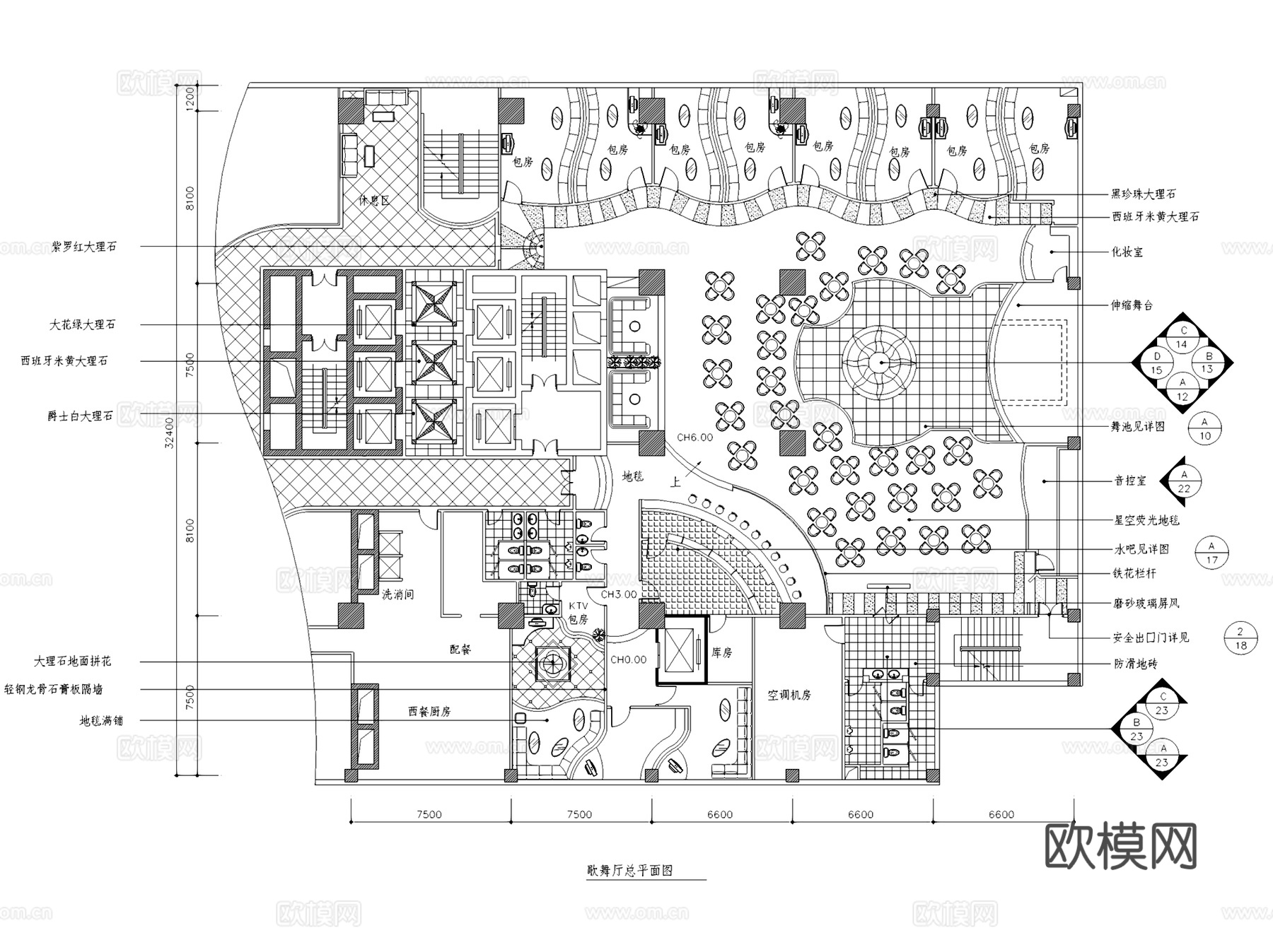 歌舞厅室内装饰平面图CAD施工图cad施工图