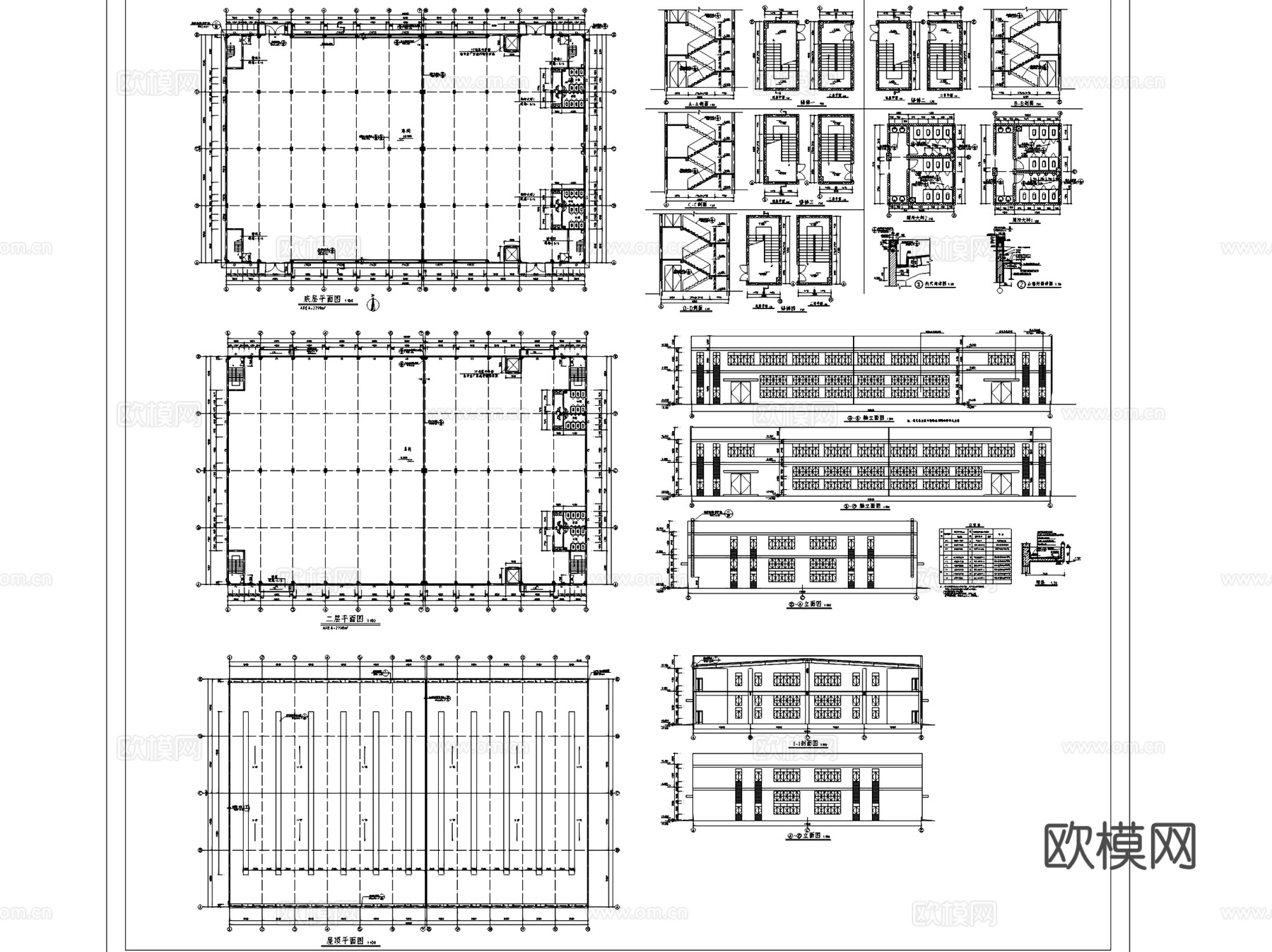 二层工业车间厂房建筑CAD施工图集cad施工图