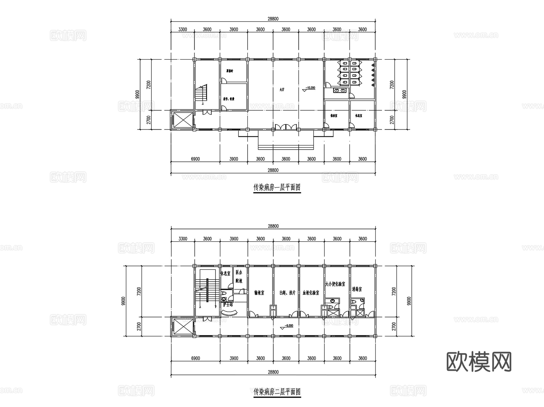 病房楼建筑CAD平面施工图集cad施工图