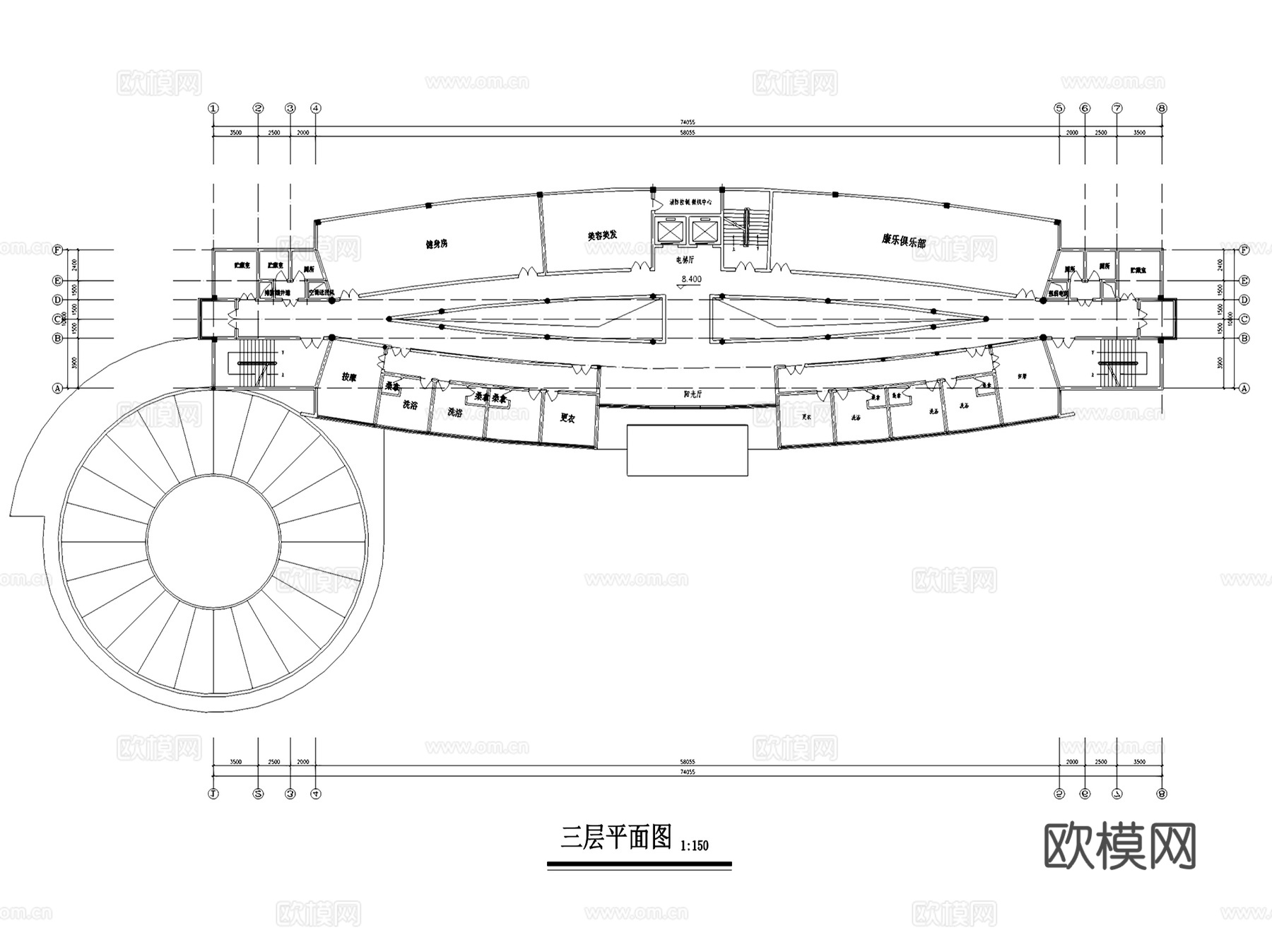 酒店建筑平立剖面CAD施工图集cad施工图