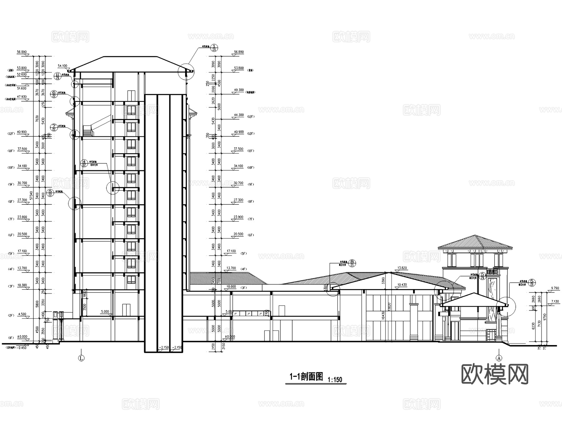 汇景酒店建筑CAD施工图集cad施工图