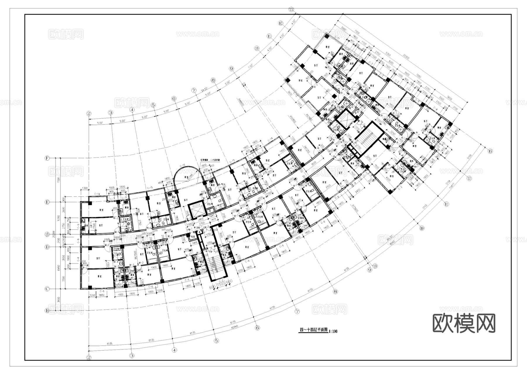 底层商业办公高层公寓综合楼建筑CAD施工图集cad施工图