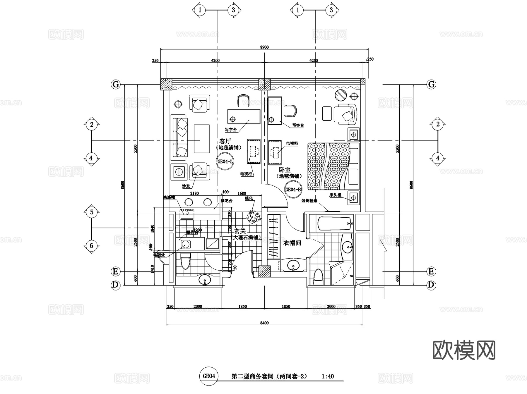 酒店商务客房室内装饰平面图CAD施工图集cad施工图
