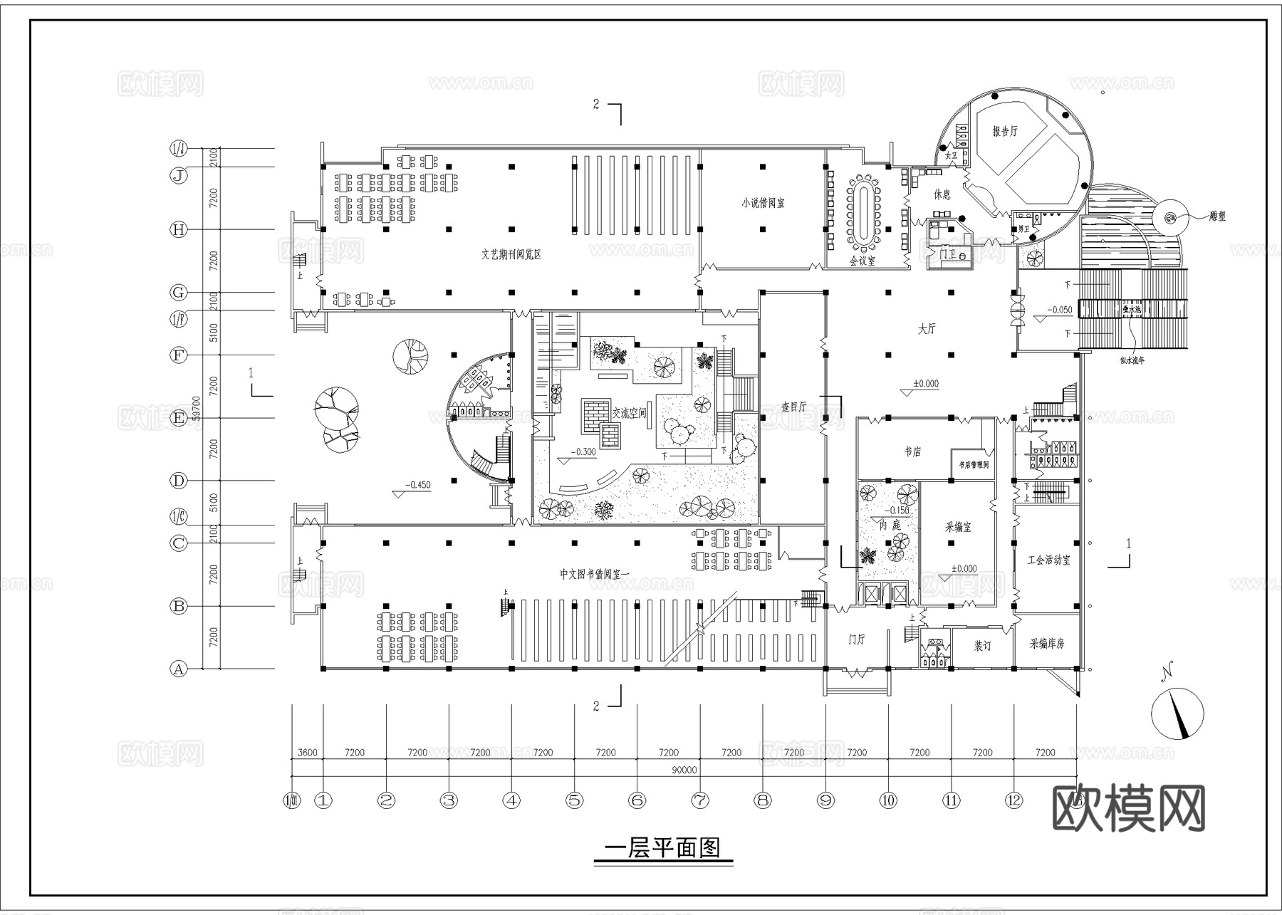 图书馆 最新平面施工图设计cad施工图