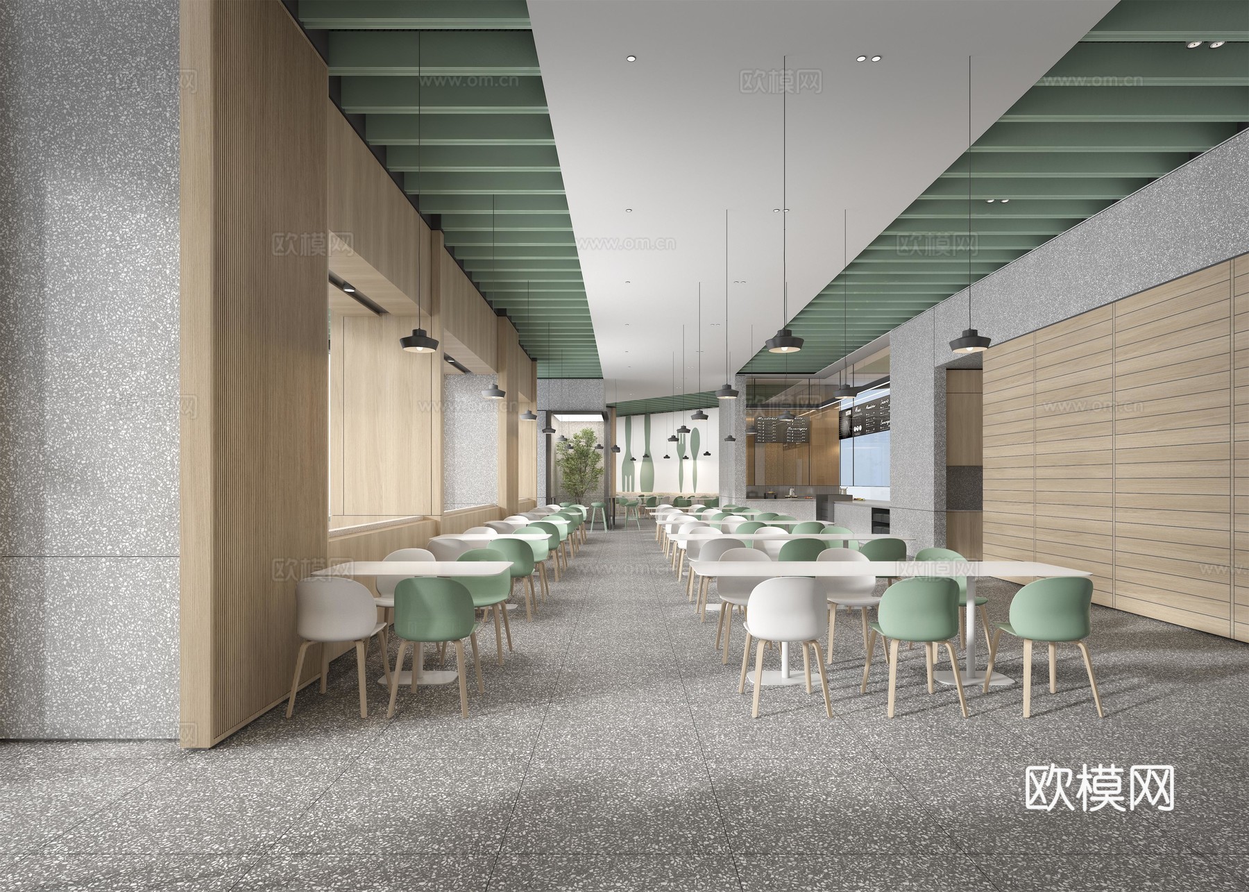 公司员工餐厅 最新全套施工图 效果图设计cad施工图