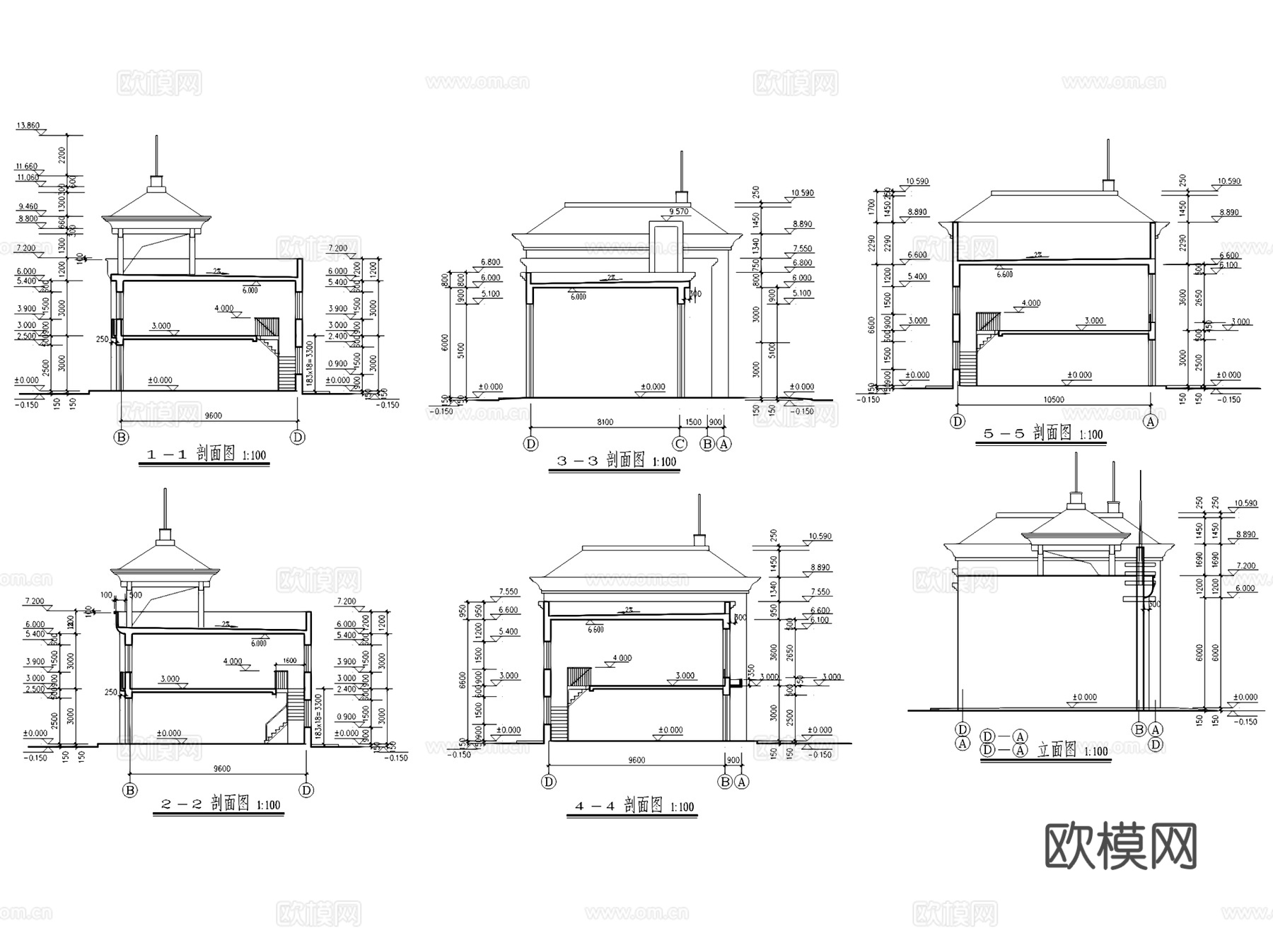 二层商业楼门面房建筑CAD施工图集cad施工图
