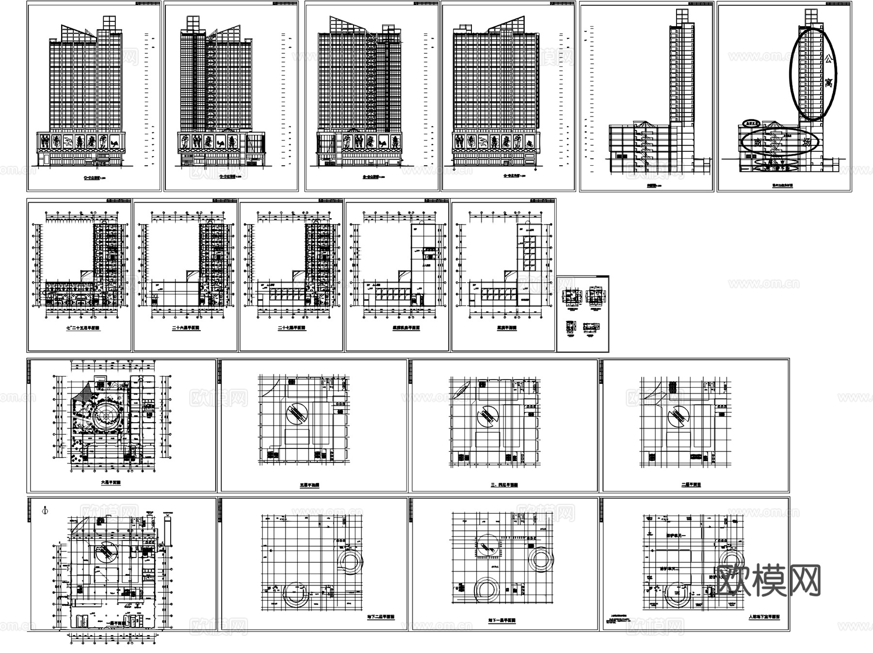 高层商场综合商业建筑CAD施工图集cad施工图