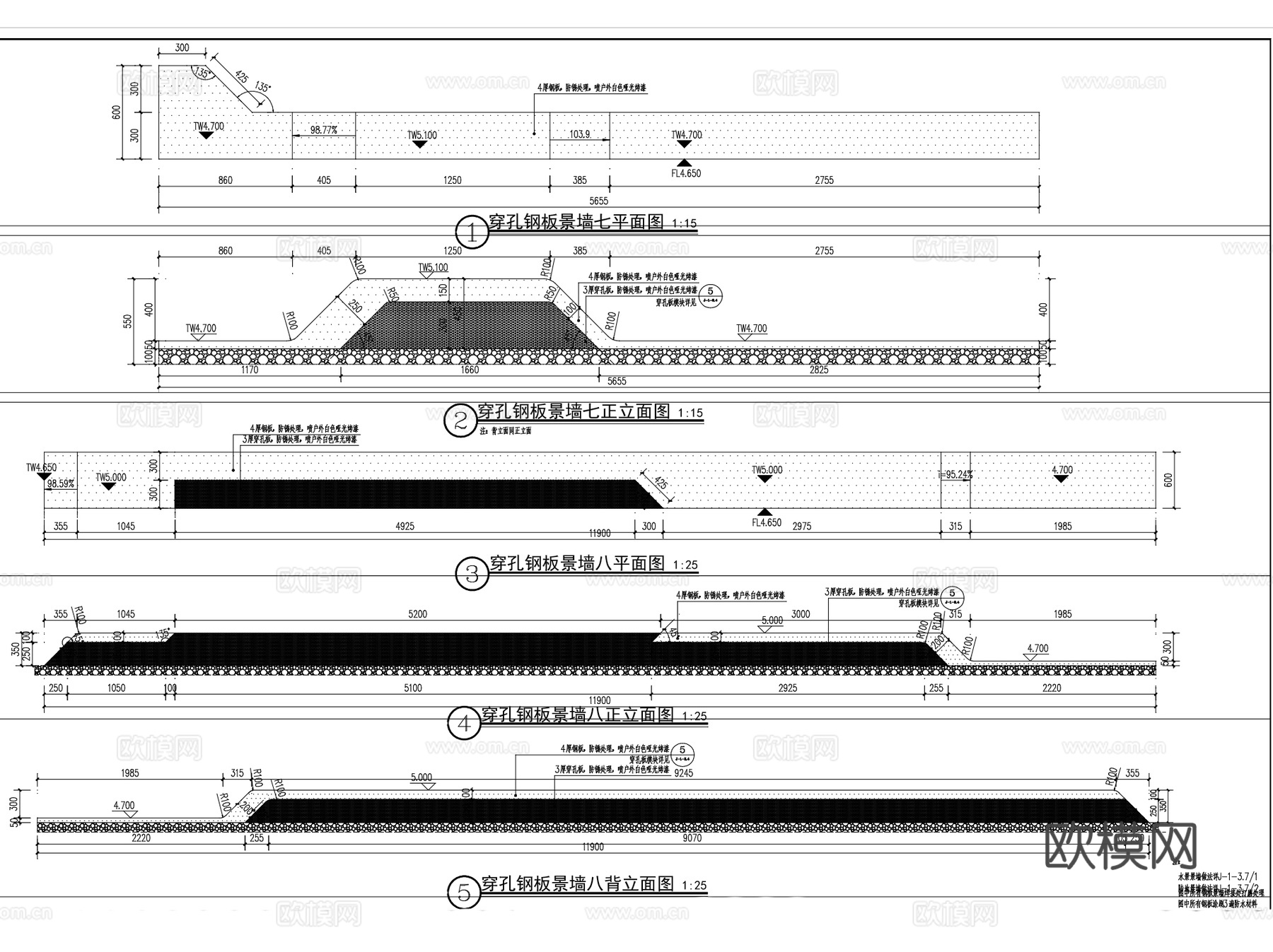 穿孔板景墙水景CAD施工图集cad施工图