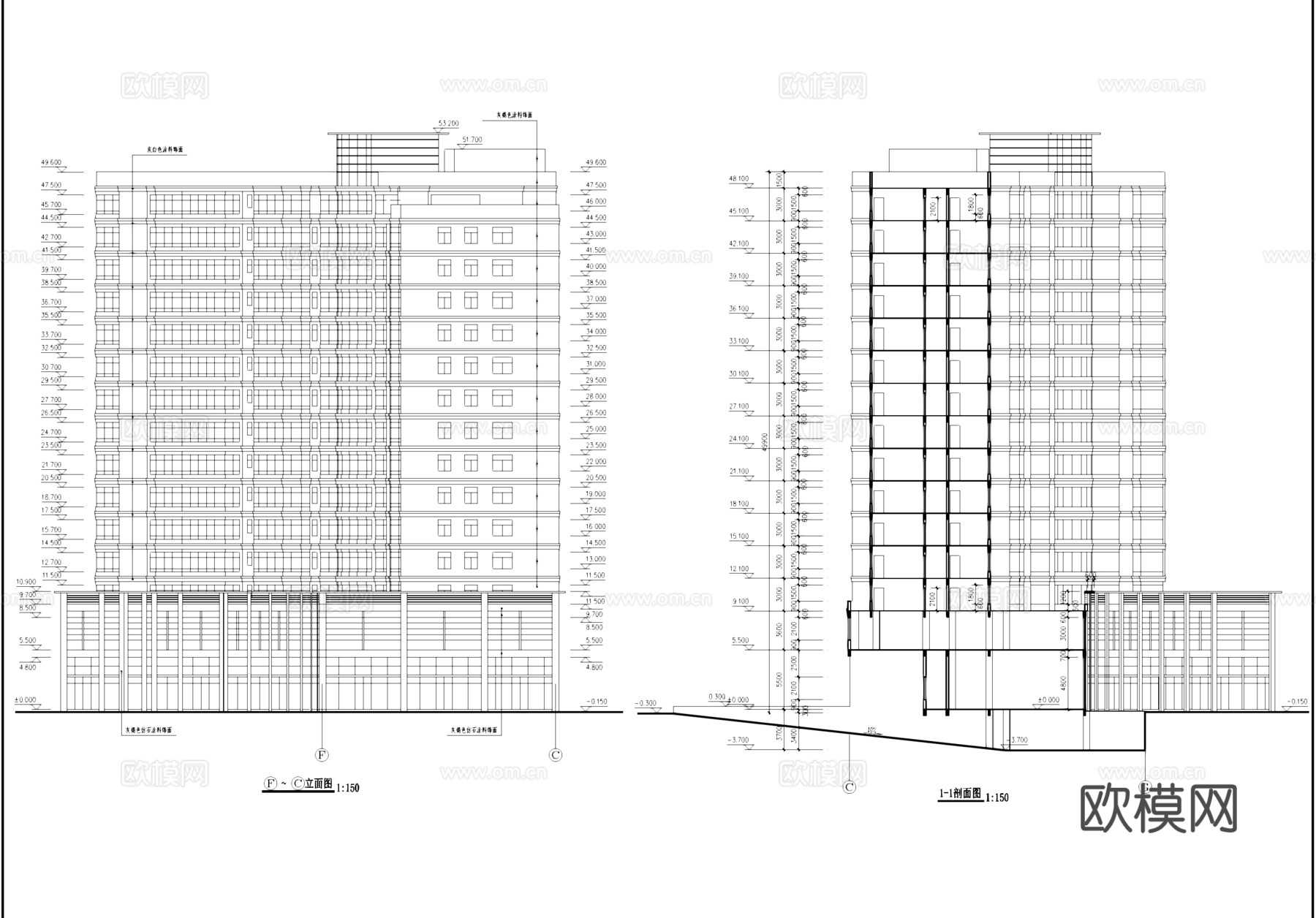 底层商业办公高层公寓综合楼建筑CAD施工图集cad施工图