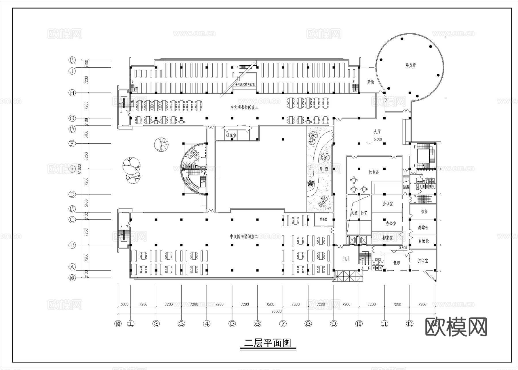 图书馆 最新平面施工图设计cad施工图