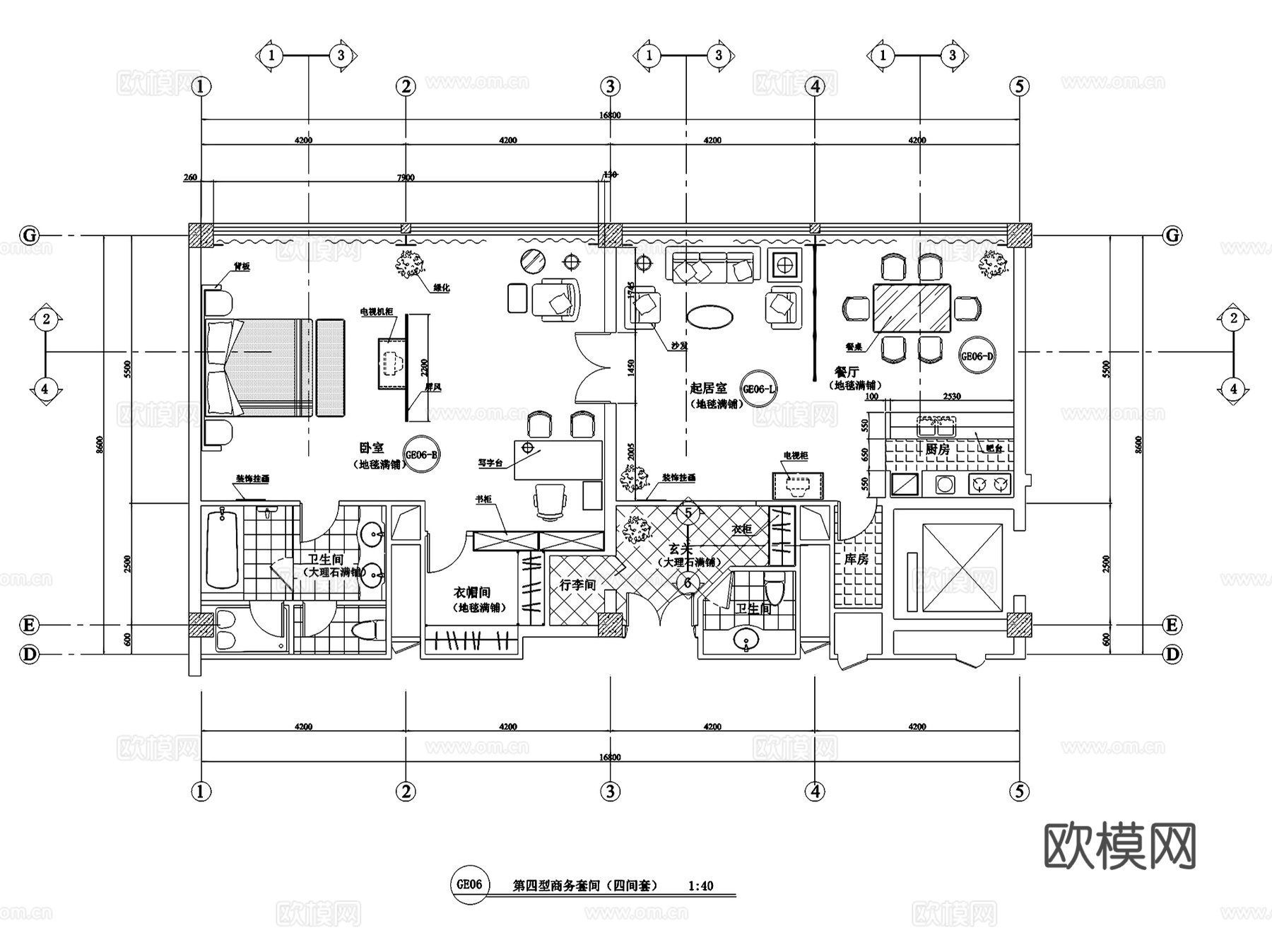 酒店商务客房室内装饰平面图CAD施工图集cad施工图