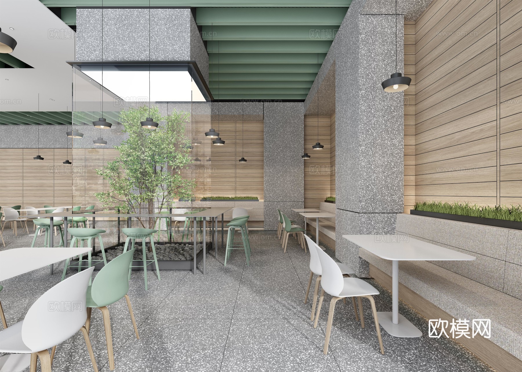 公司员工餐厅 最新全套施工图 效果图设计cad施工图