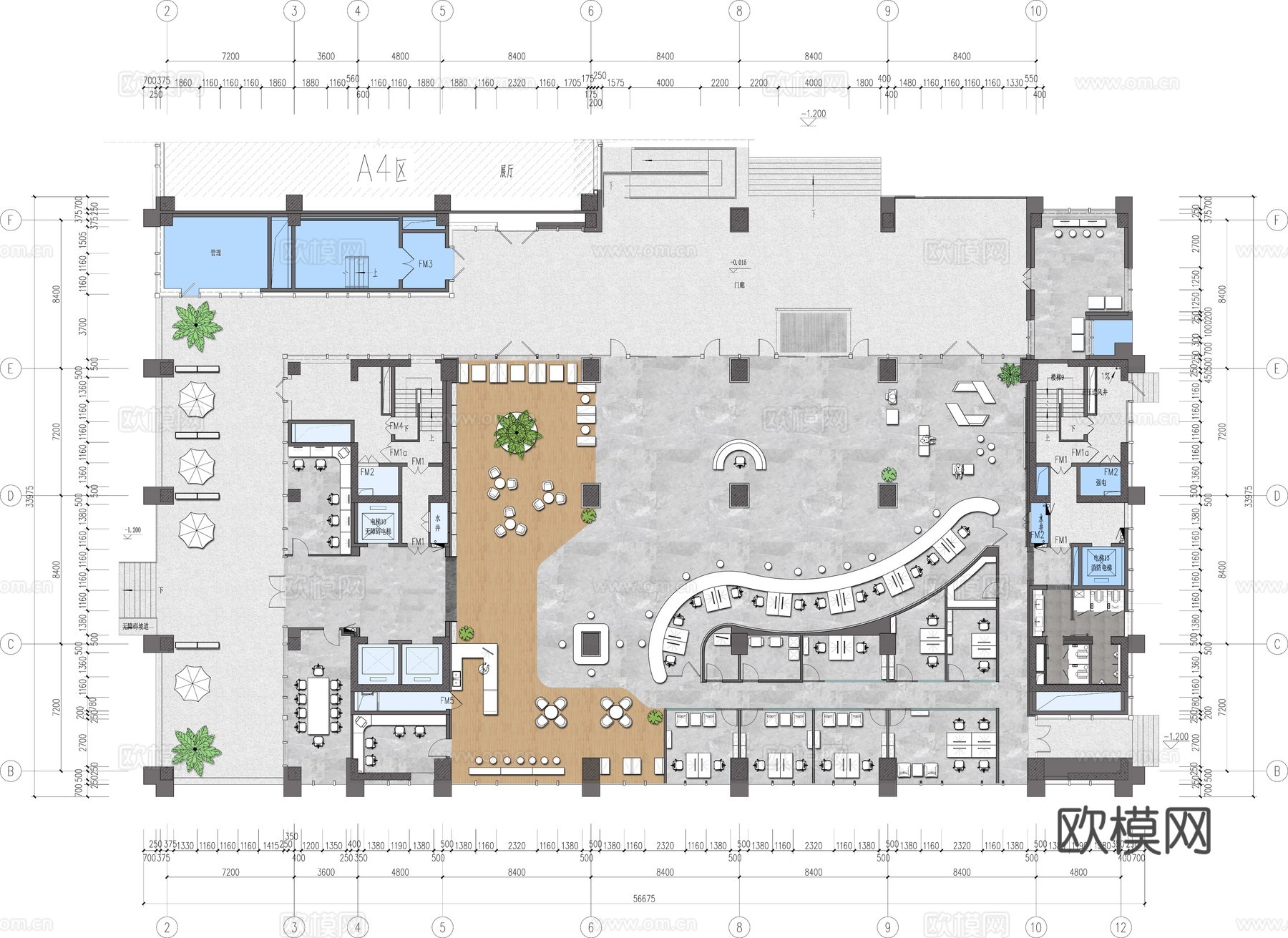 社区服务中心办公 最新平面施工图设计cad施工图