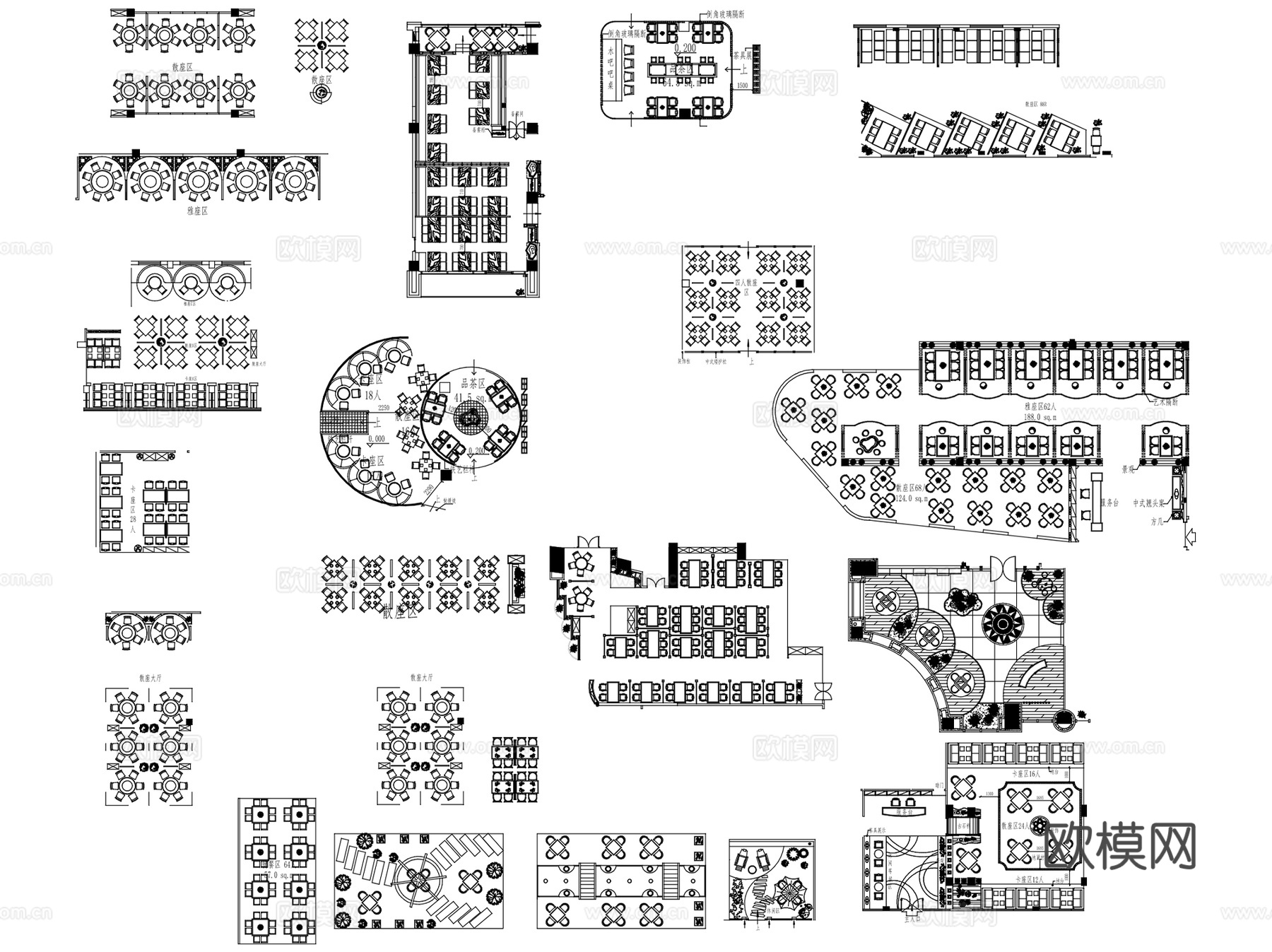 餐饮空间室内装饰家具图块CAD施工图集cad施工图