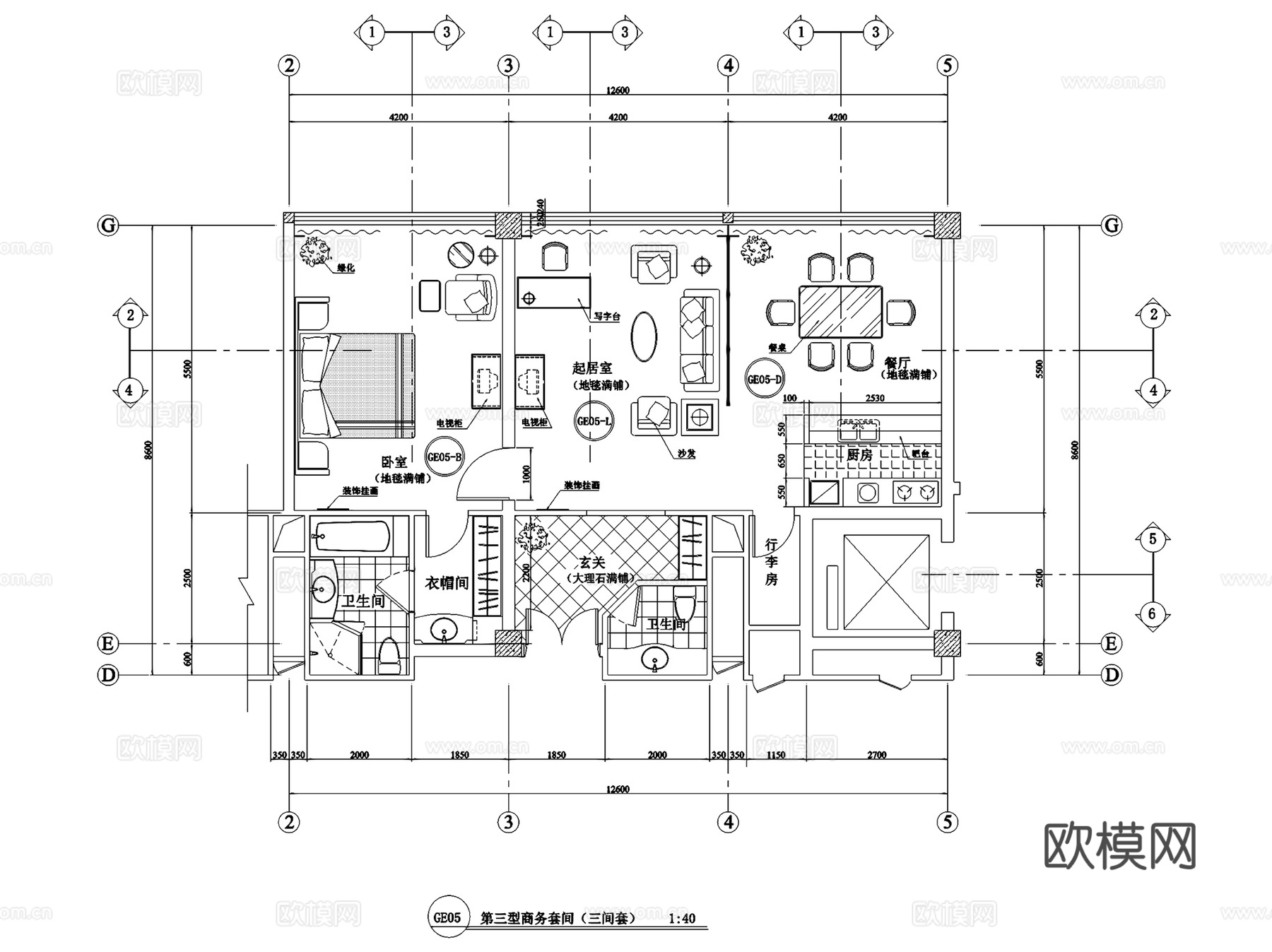 酒店商务客房室内装饰平面图CAD施工图集cad施工图