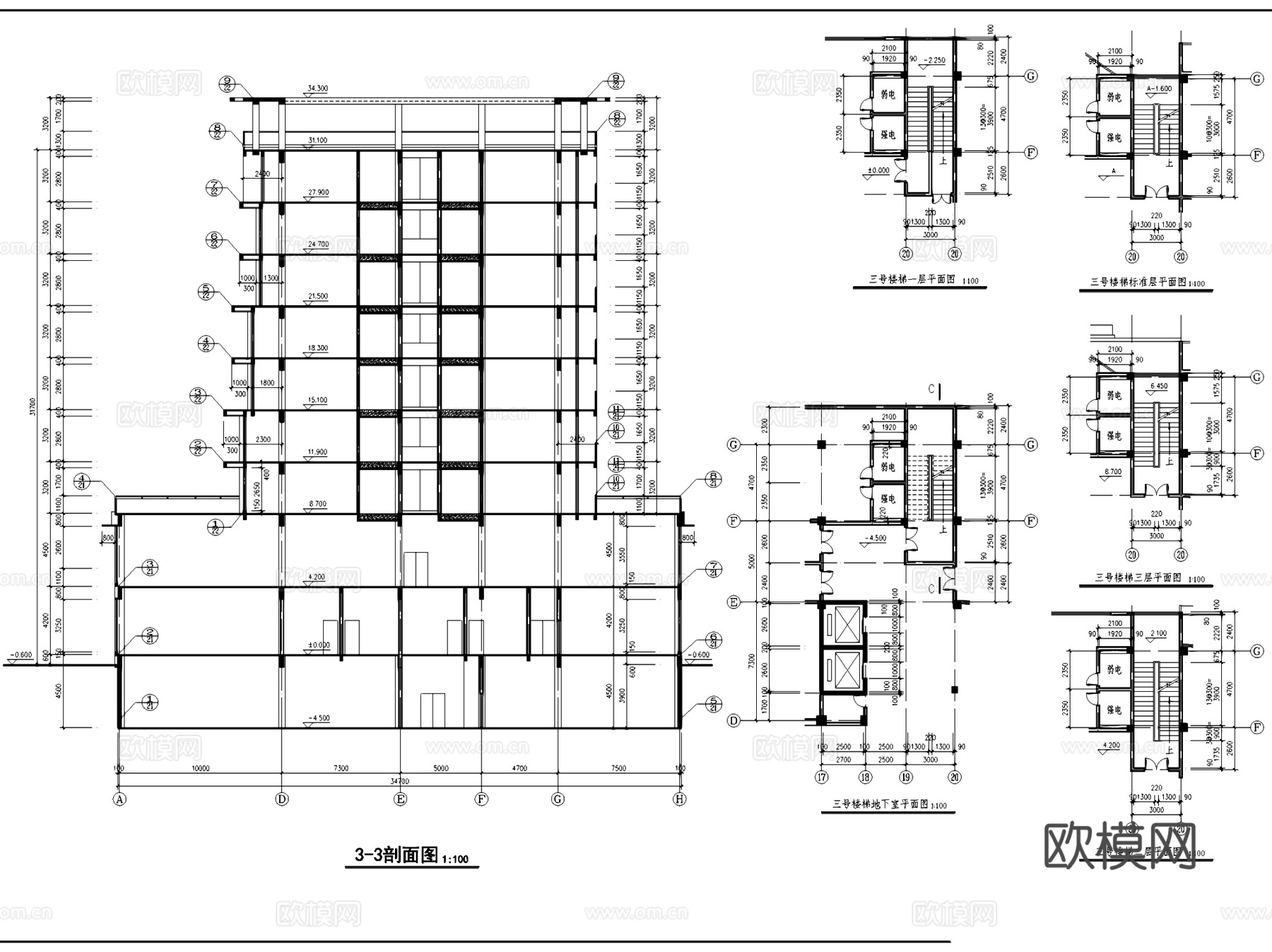 翠湖山庄酒店建筑CAD施工图集cad施工图