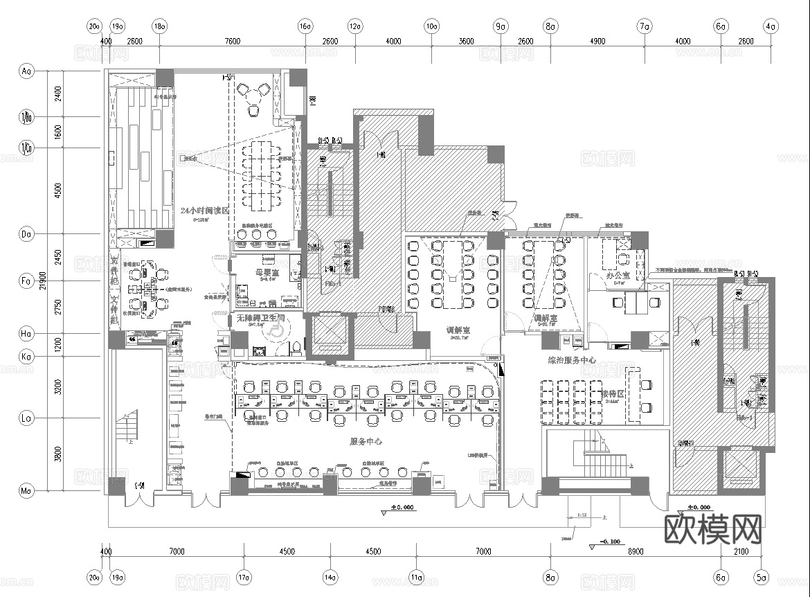 社区服务中心 最新平面施工图设计cad施工图