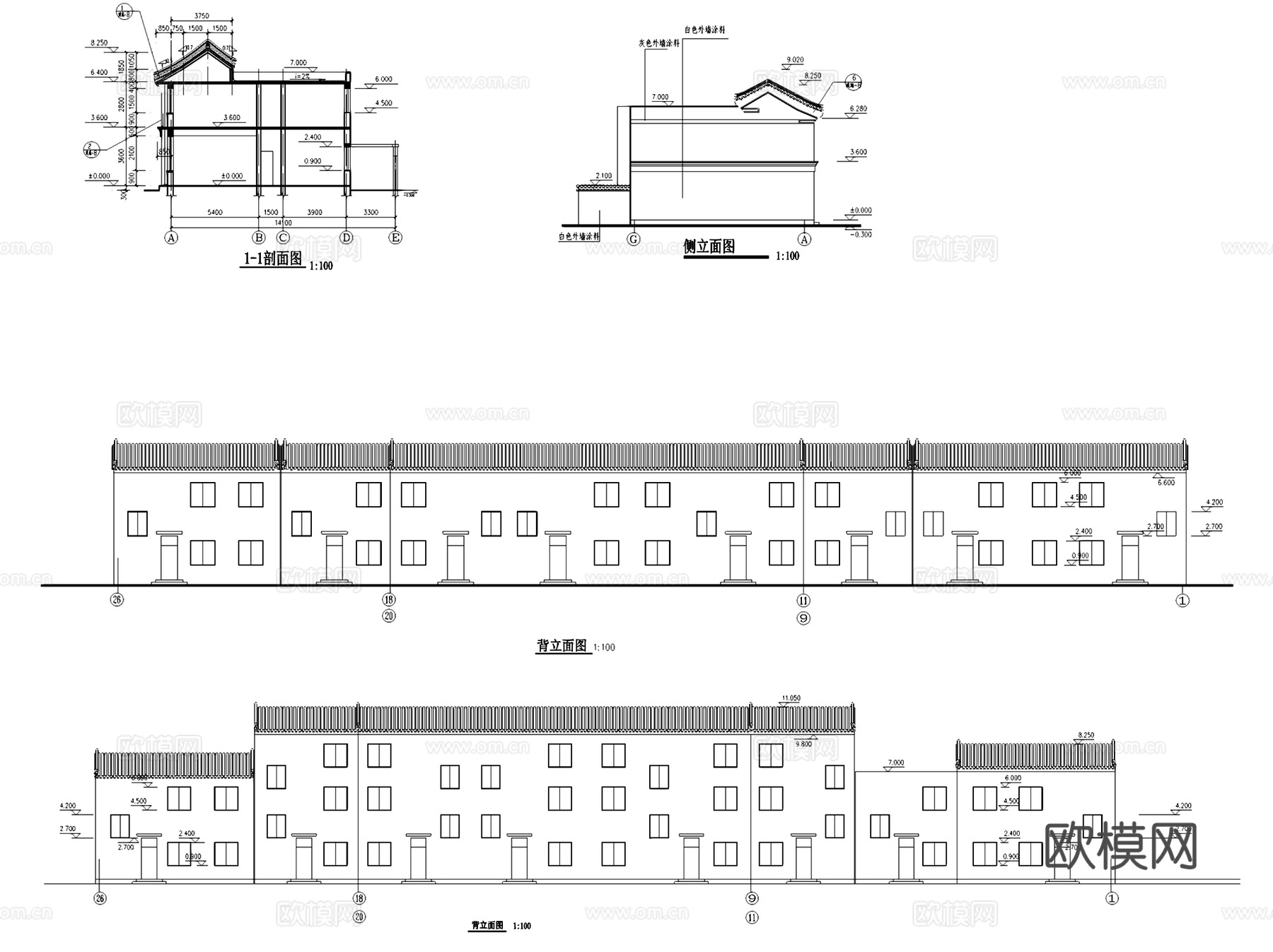 仿古商业街建筑CAD施工图集cad施工图