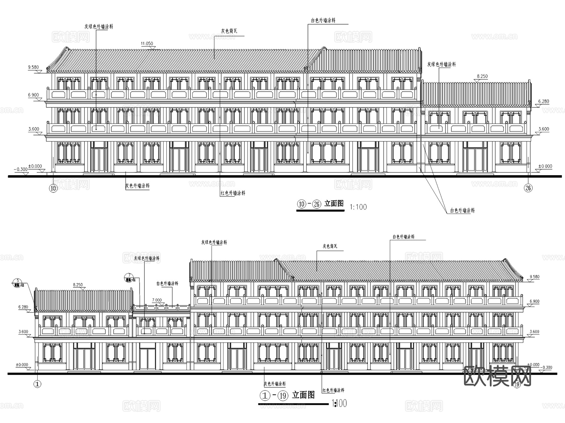 仿古商业街建筑CAD施工图集cad施工图