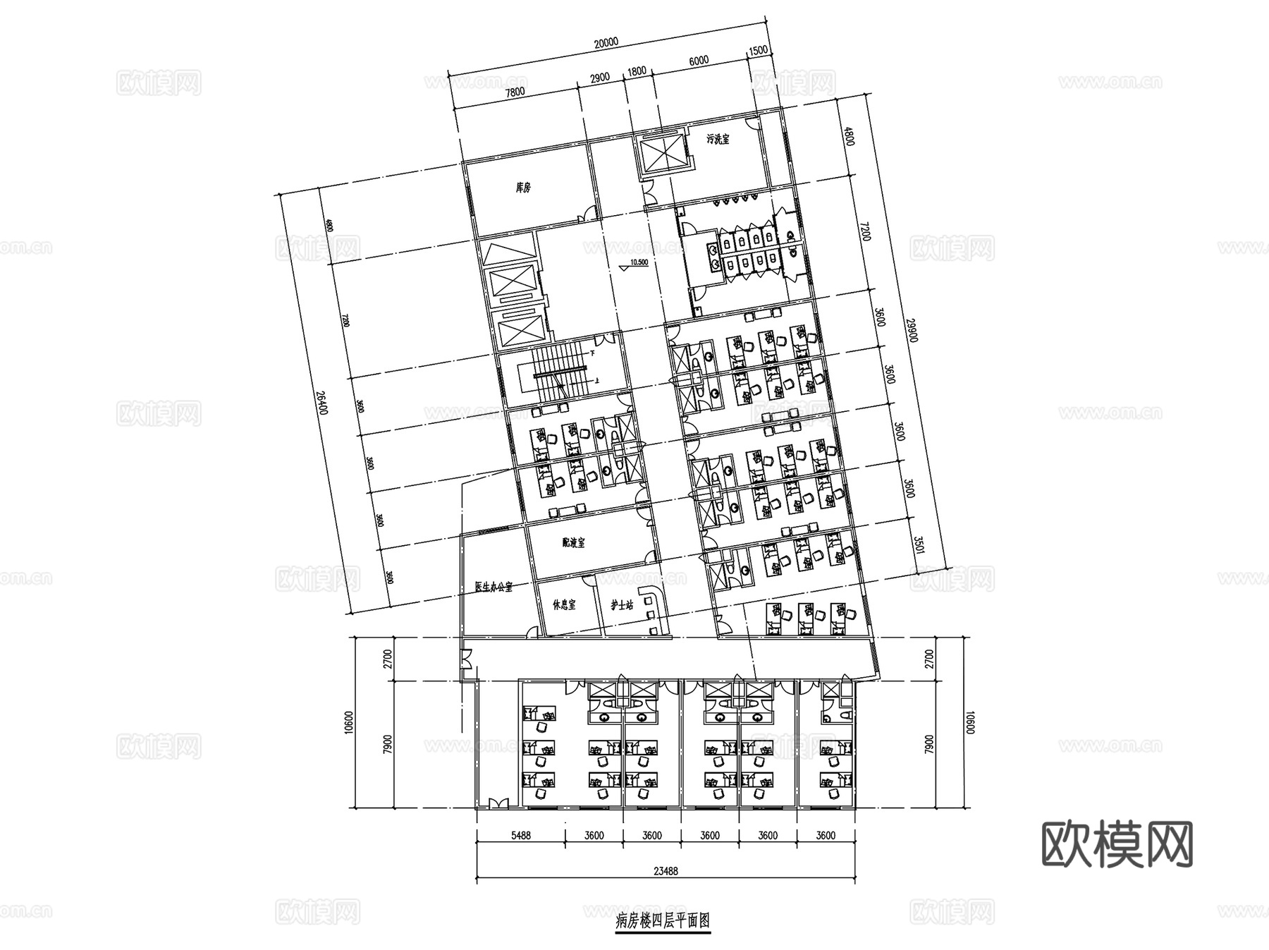 病房楼建筑CAD平面施工图集cad施工图