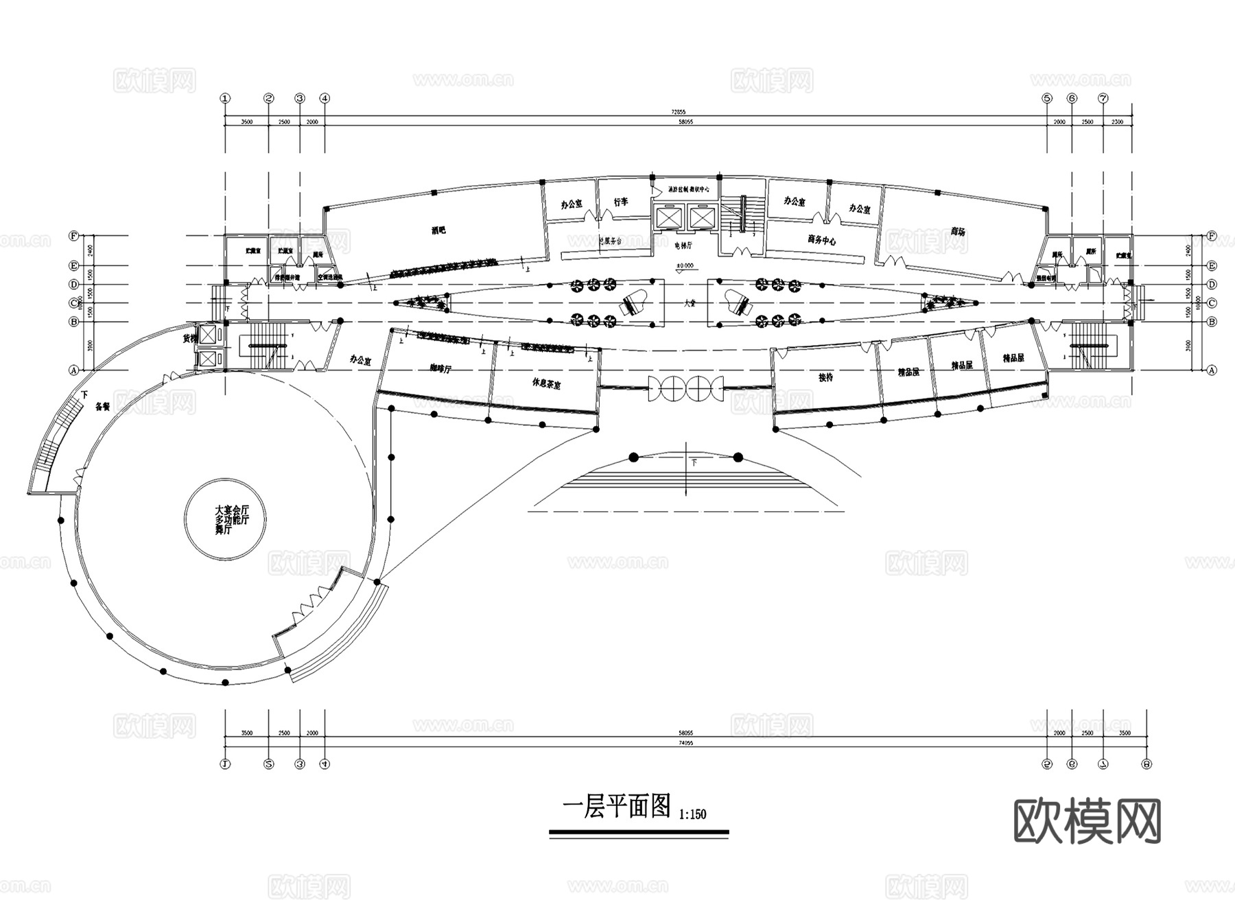 酒店建筑平立剖面CAD施工图集cad施工图