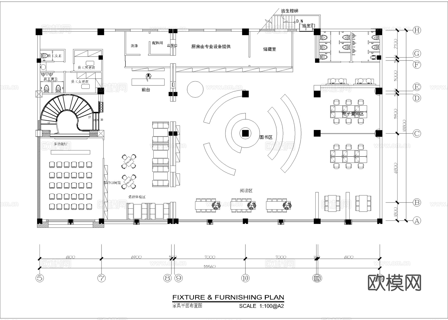图书馆 最新平面施工图设计cad施工图