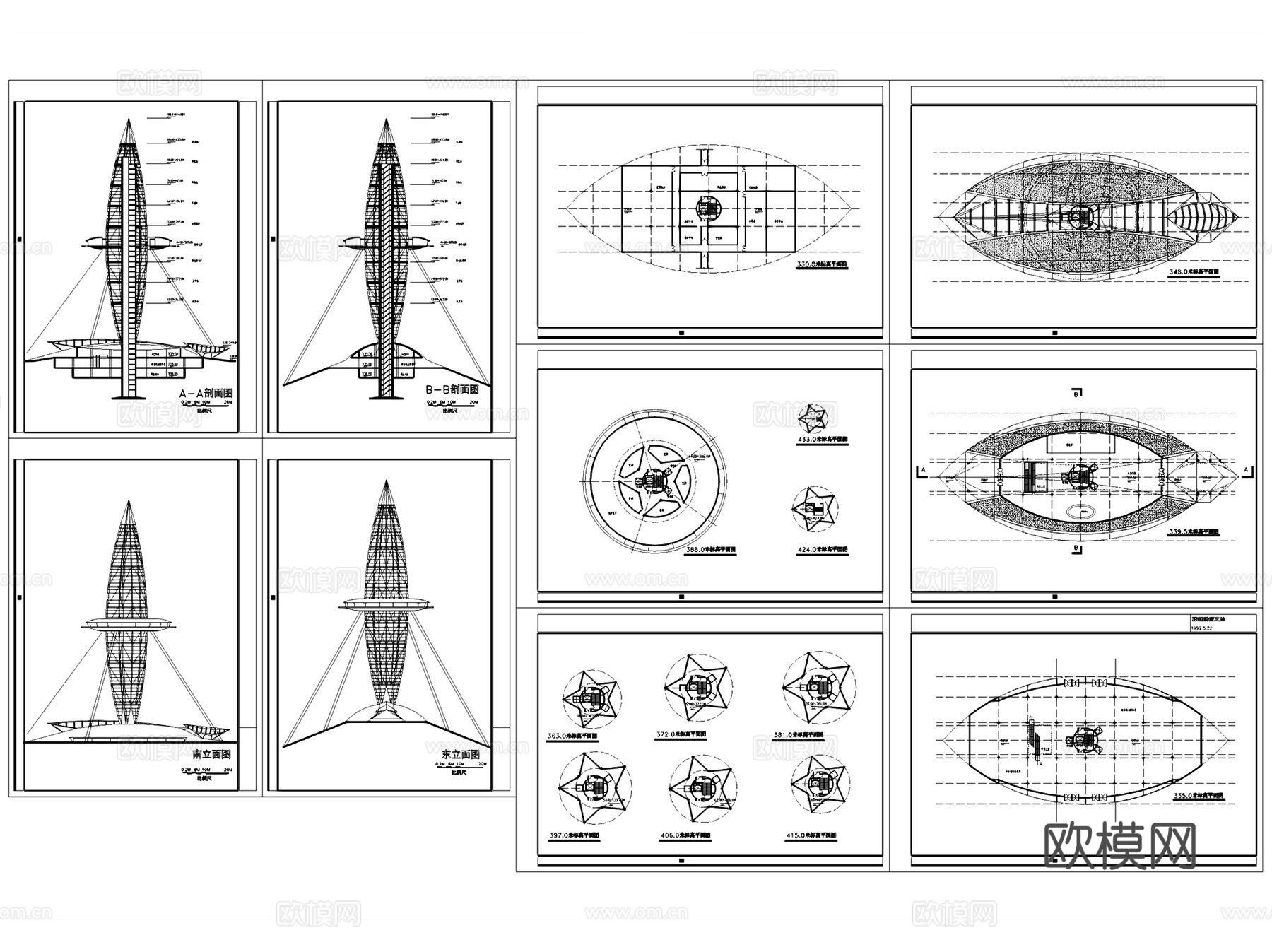 观光塔瞭望台观景塔建筑CAD施工图cad施工图