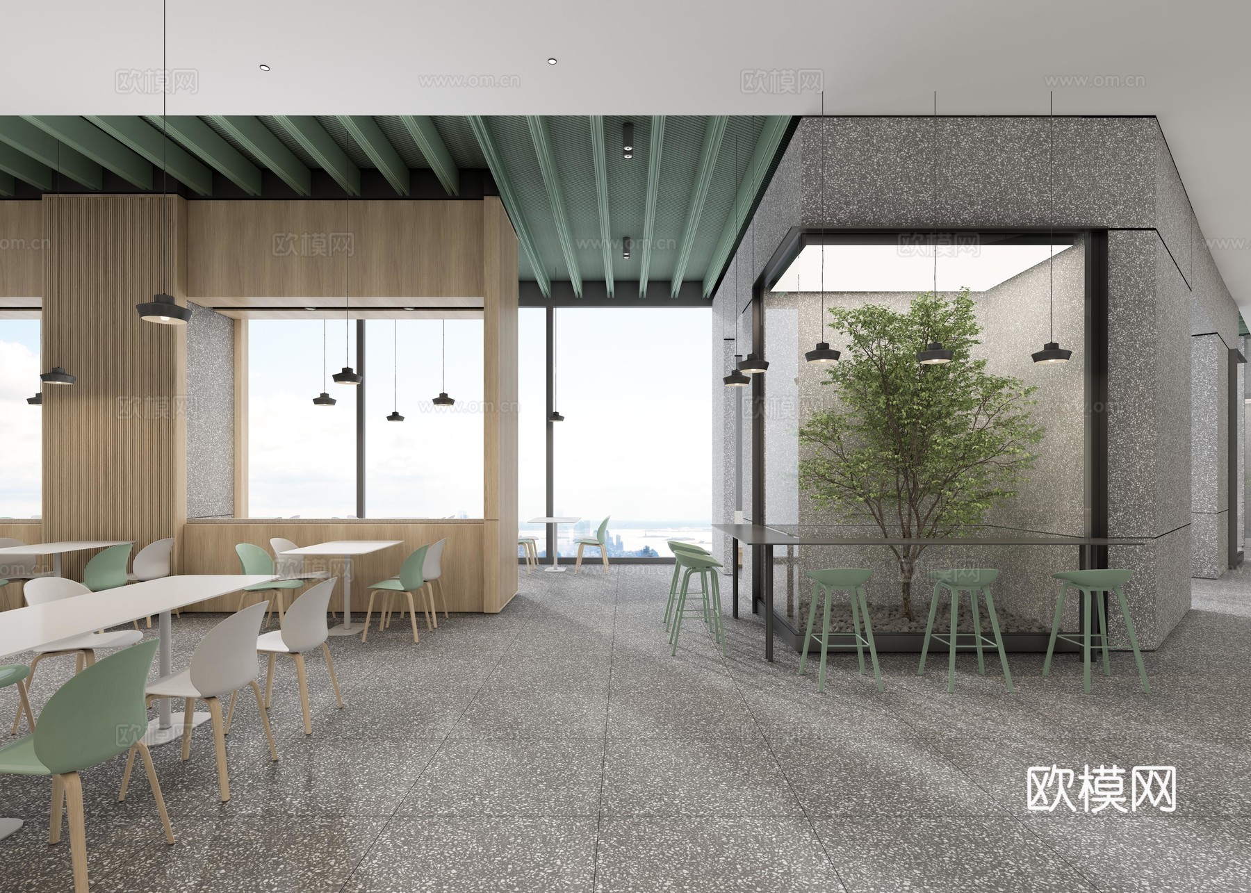 公司员工餐厅 最新全套施工图 效果图设计cad施工图