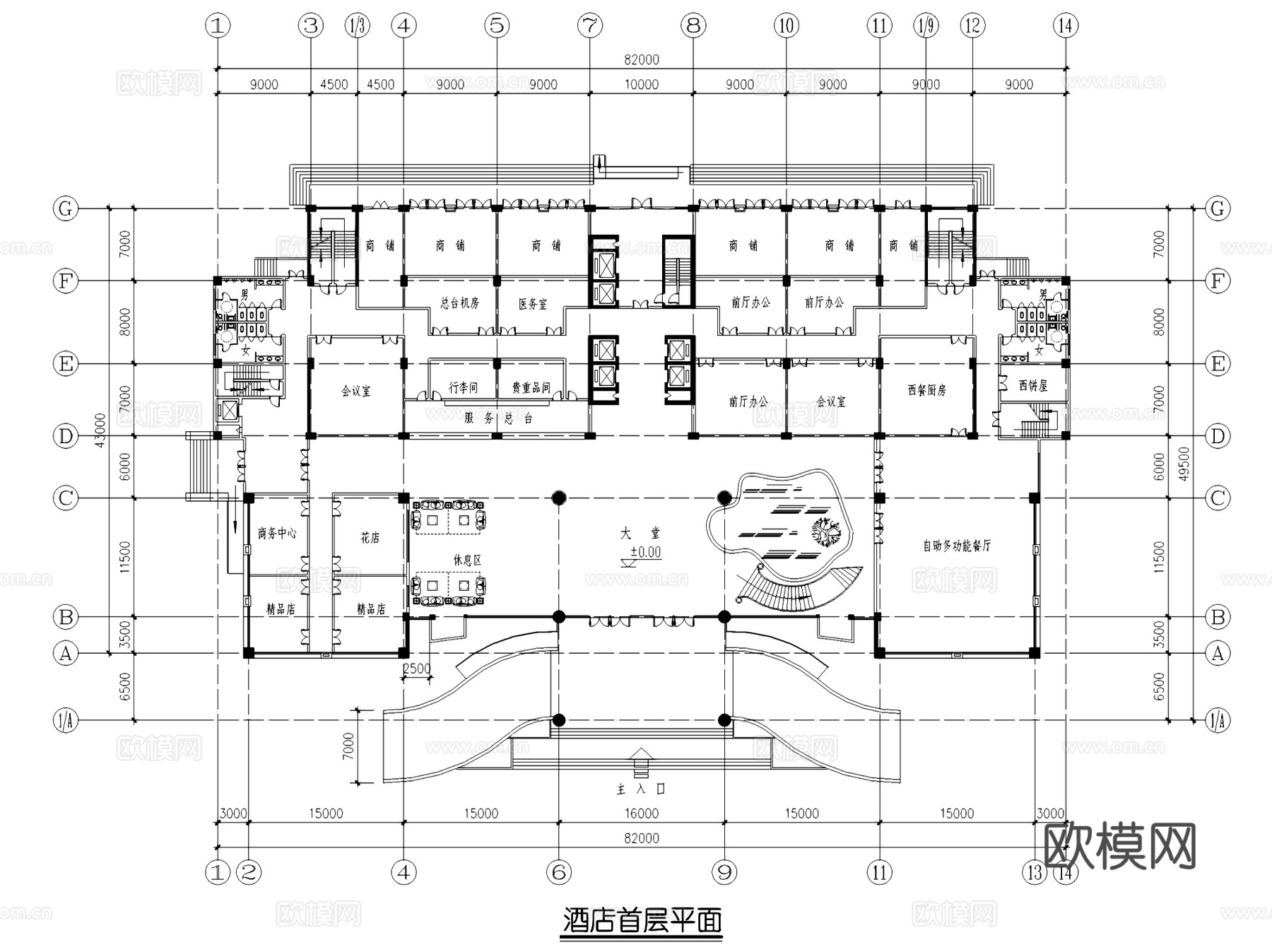 福湖大酒店建筑CAD施工图集cad施工图