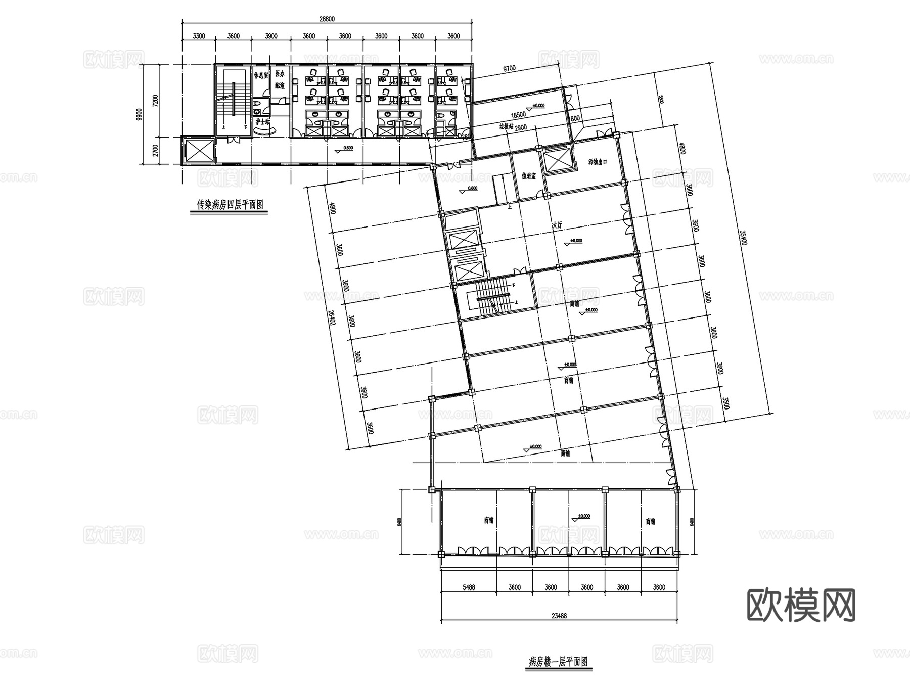 病房楼建筑CAD平面施工图集cad施工图