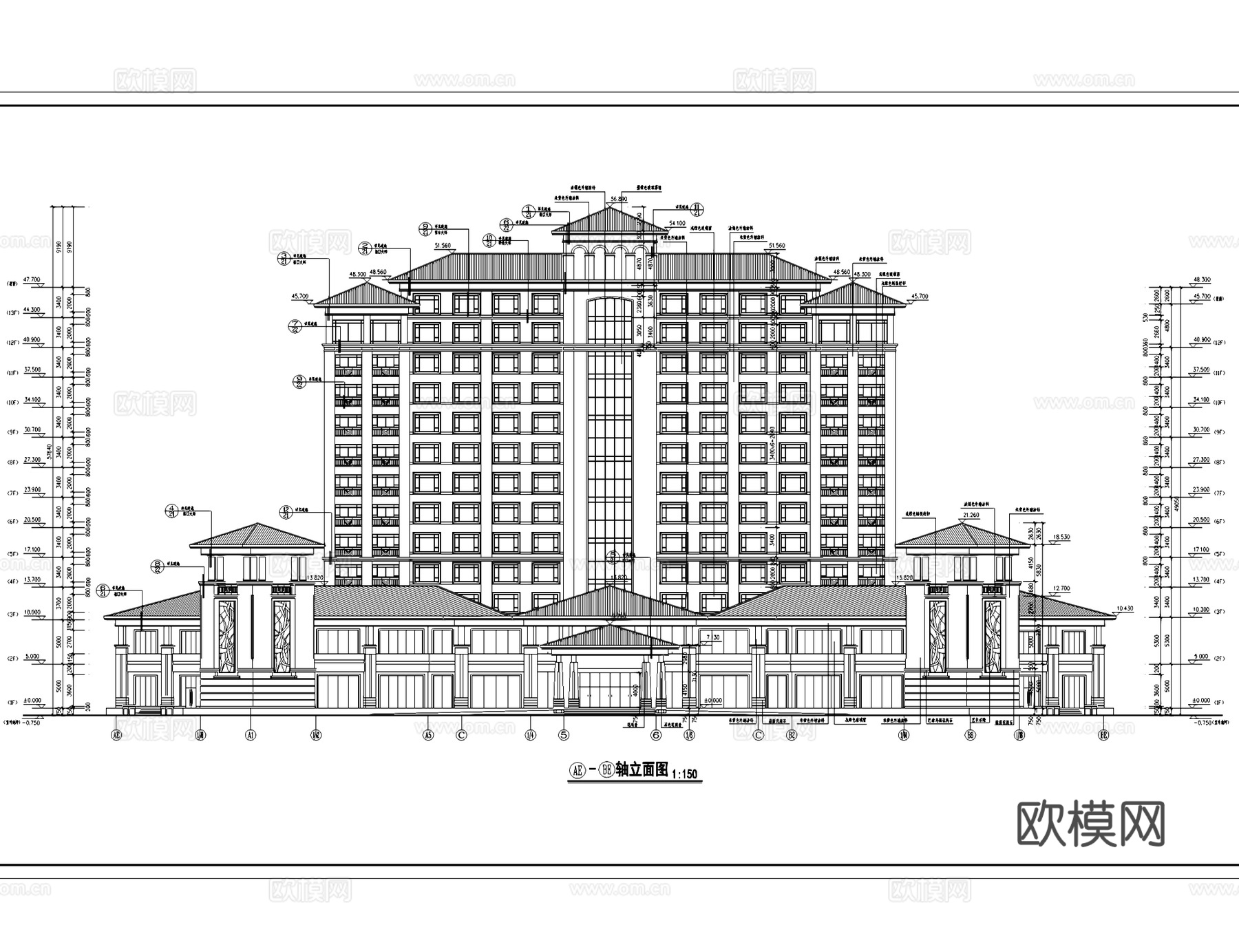 汇景酒店建筑CAD施工图集cad施工图