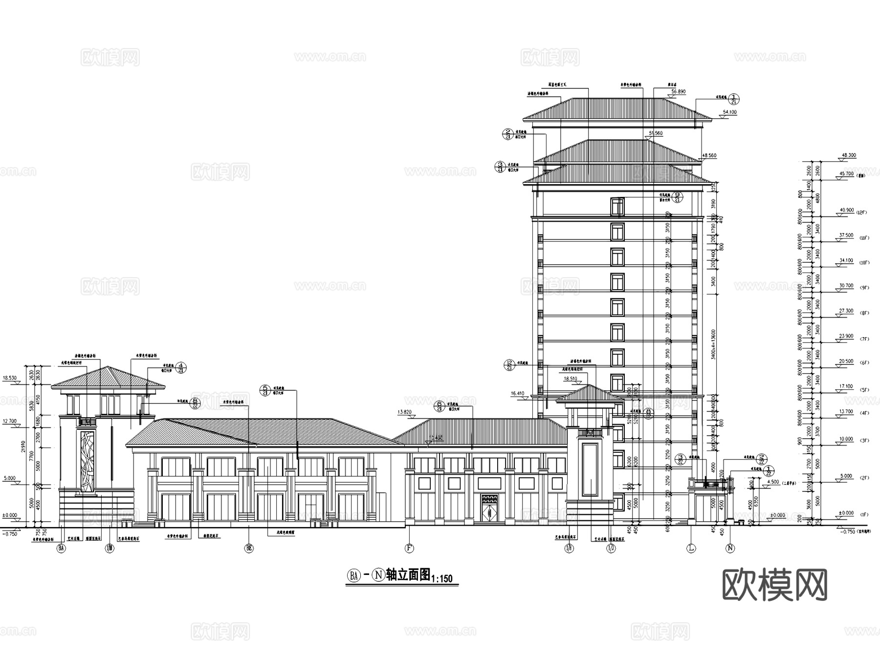 汇景酒店建筑CAD施工图集cad施工图