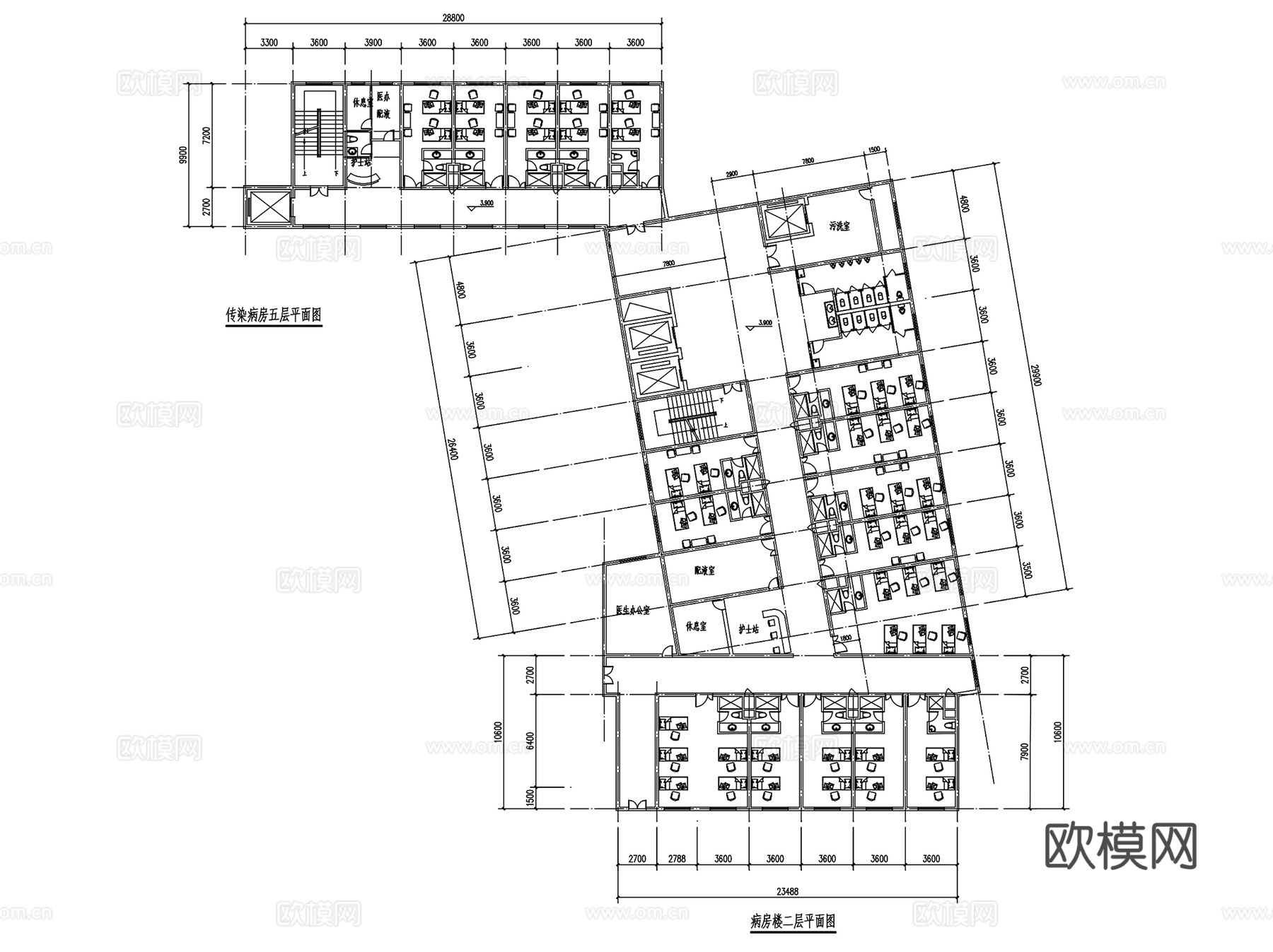 病房楼建筑CAD平面施工图集cad施工图