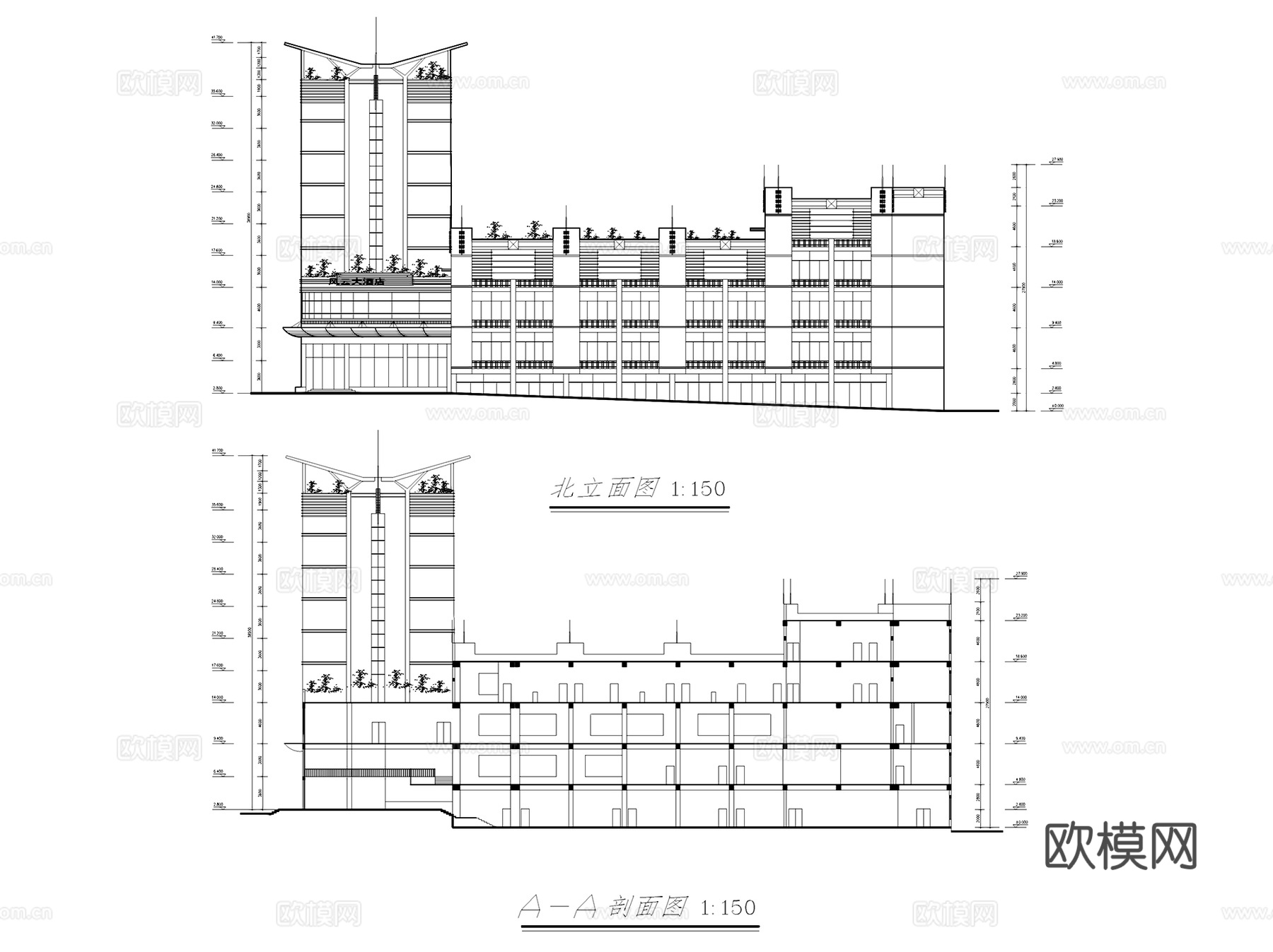 风云大酒店建筑CAD施工图集cad施工图