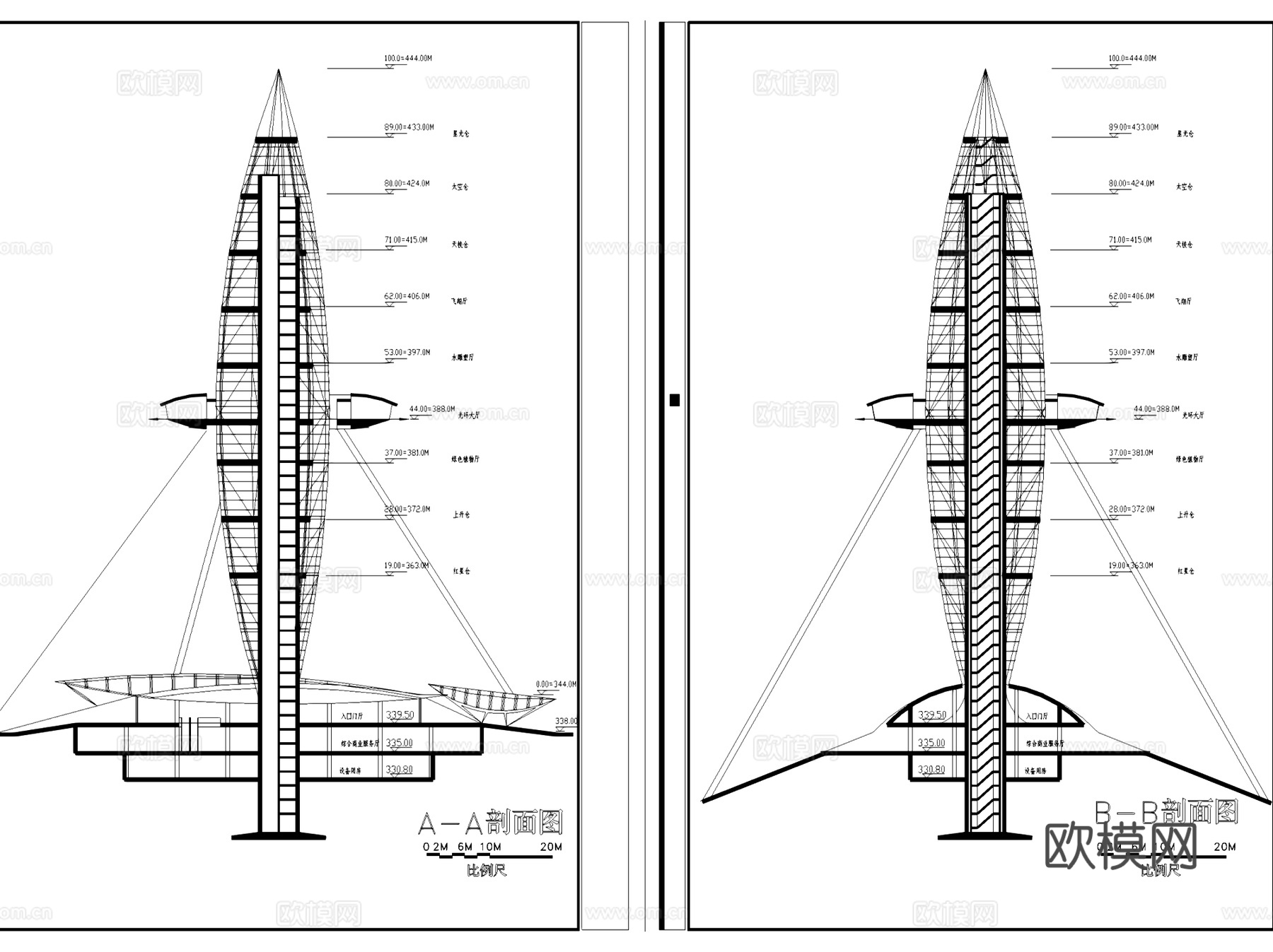 观光塔瞭望台观景塔建筑CAD施工图cad施工图