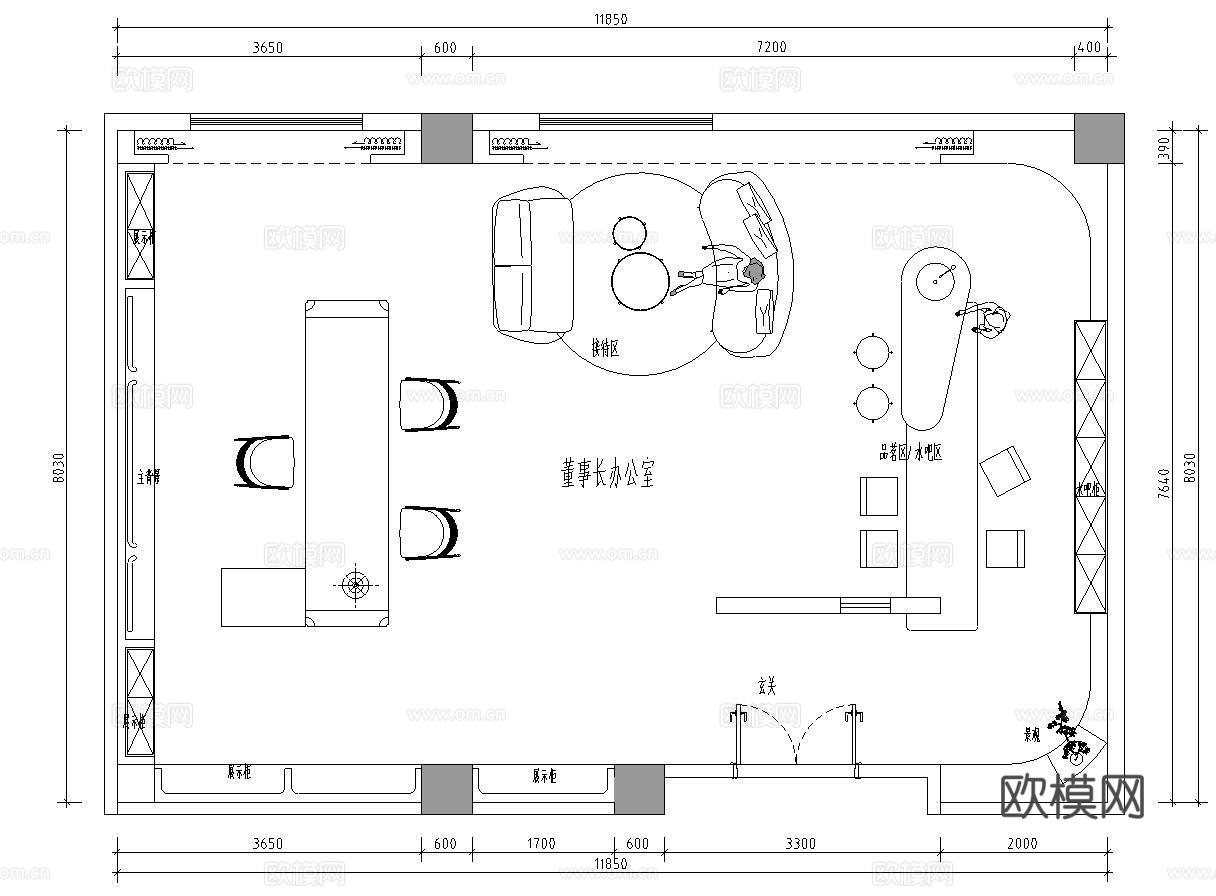董事长 总经理 办公室 最新平面施工图设计cad施工图