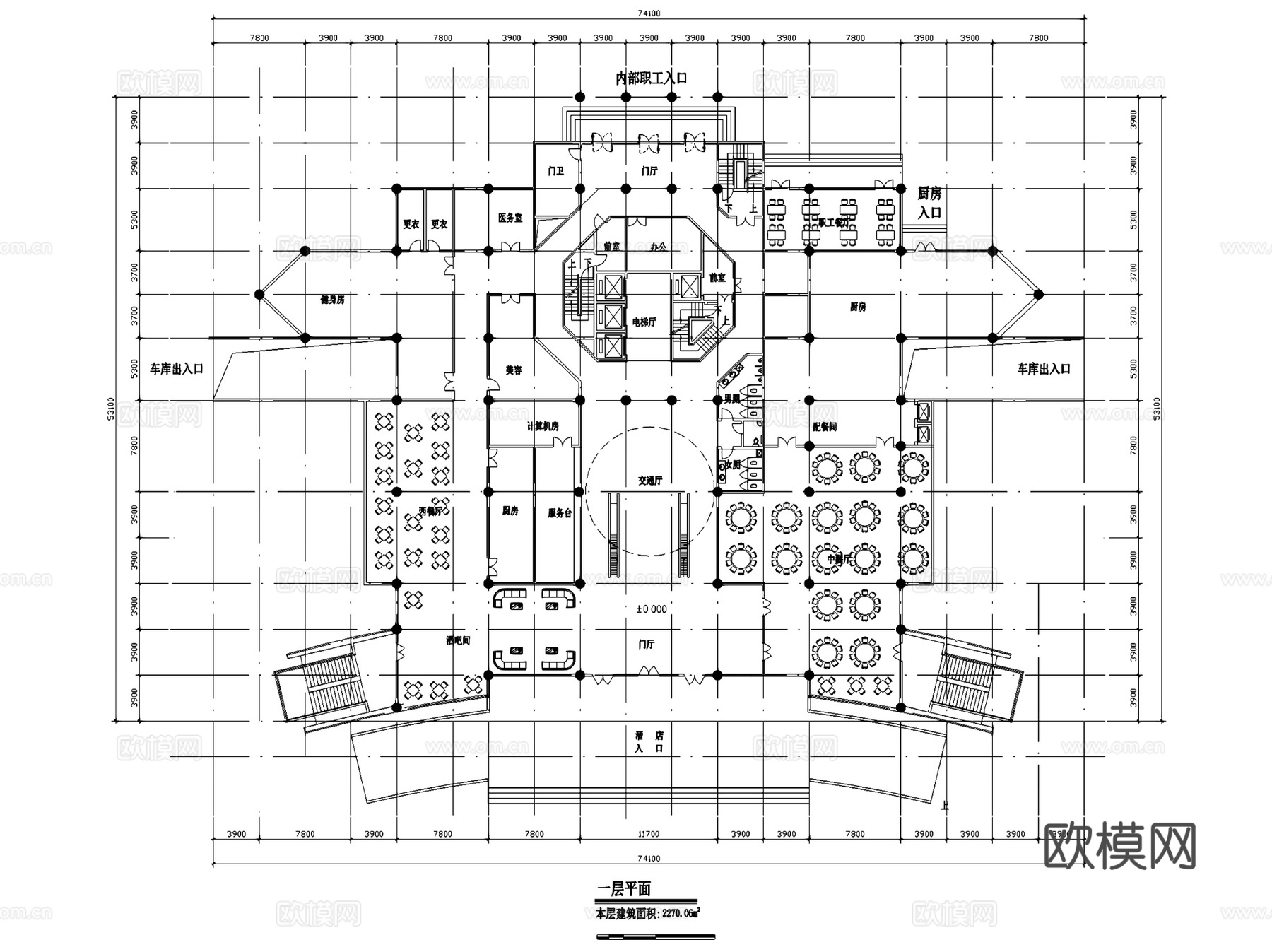 酒店各层平面建筑CAD施工图集cad施工图