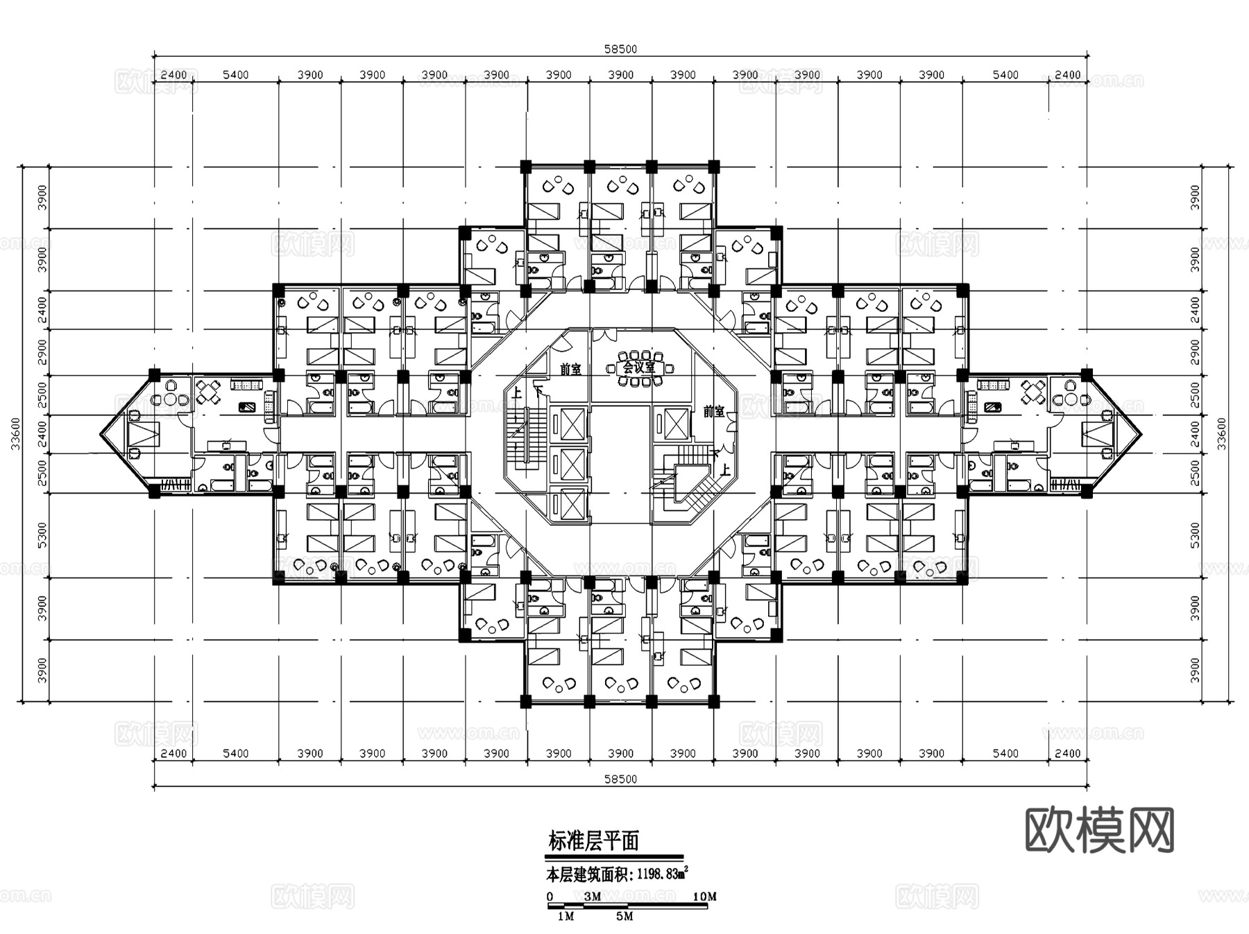 酒店各层平面建筑CAD施工图集cad施工图