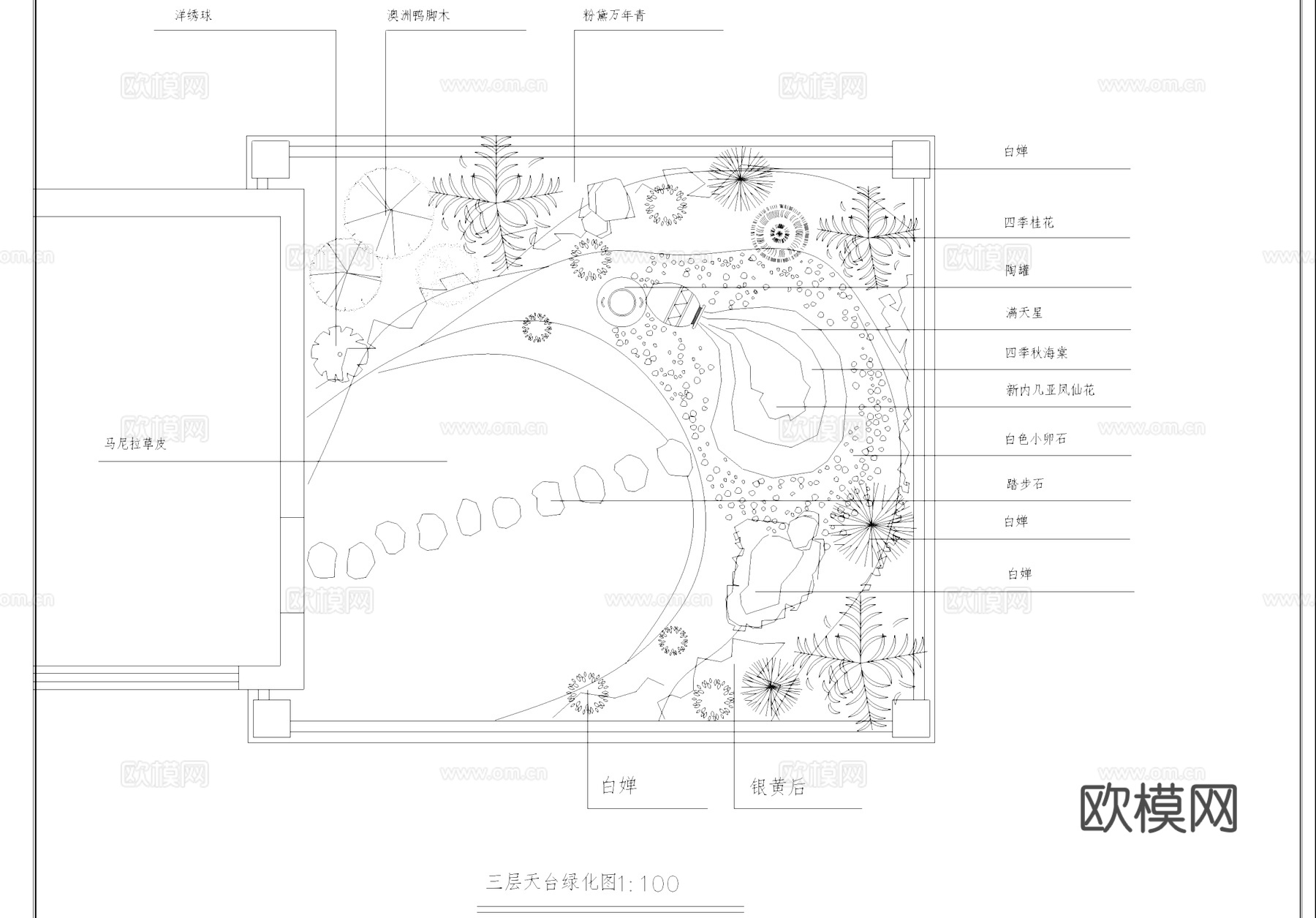 别墅庭院花园天台阳台景观CAD平面施工图cad施工图