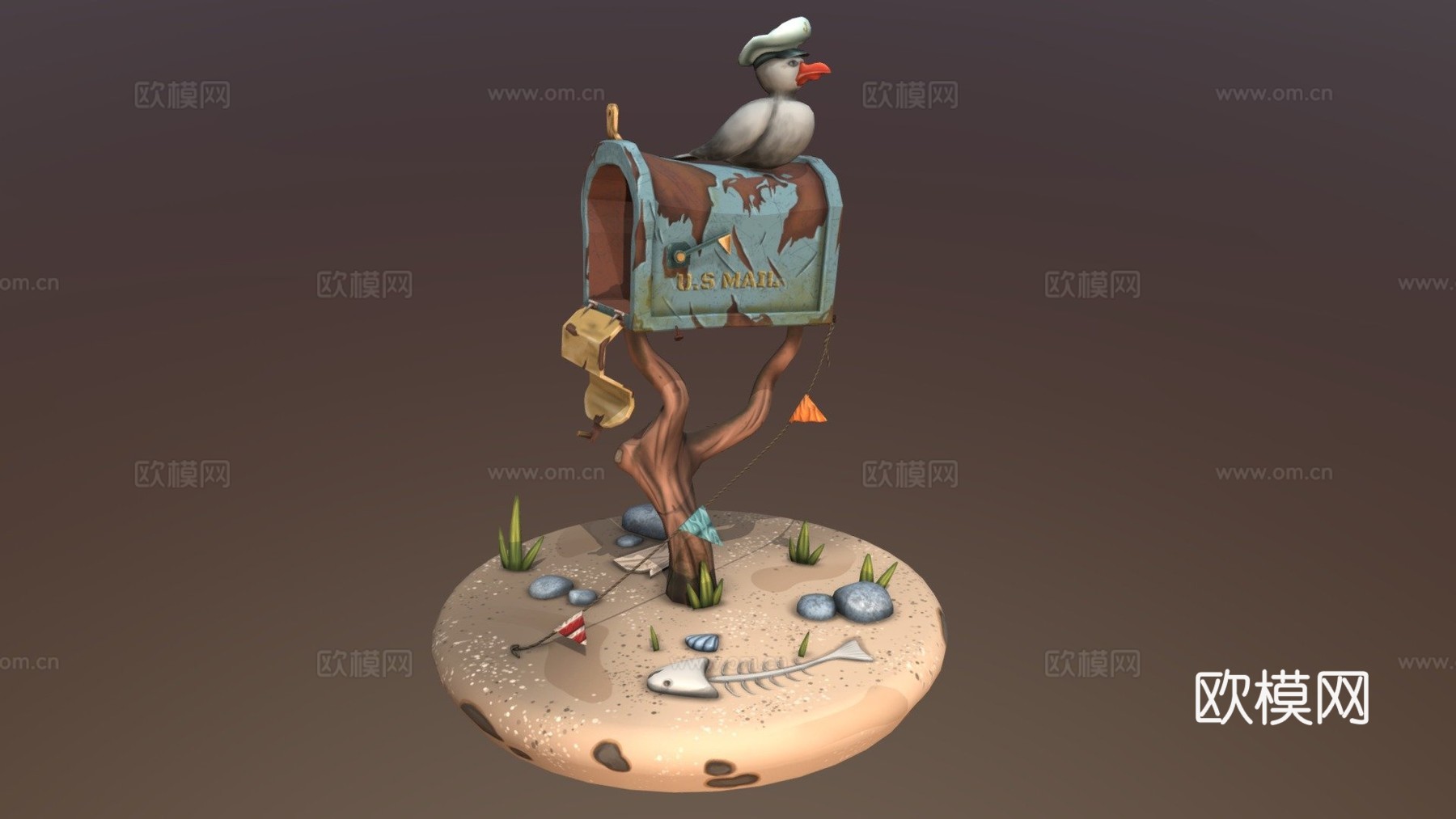 风格化手绘邮箱3d模型下载（渲染图1）