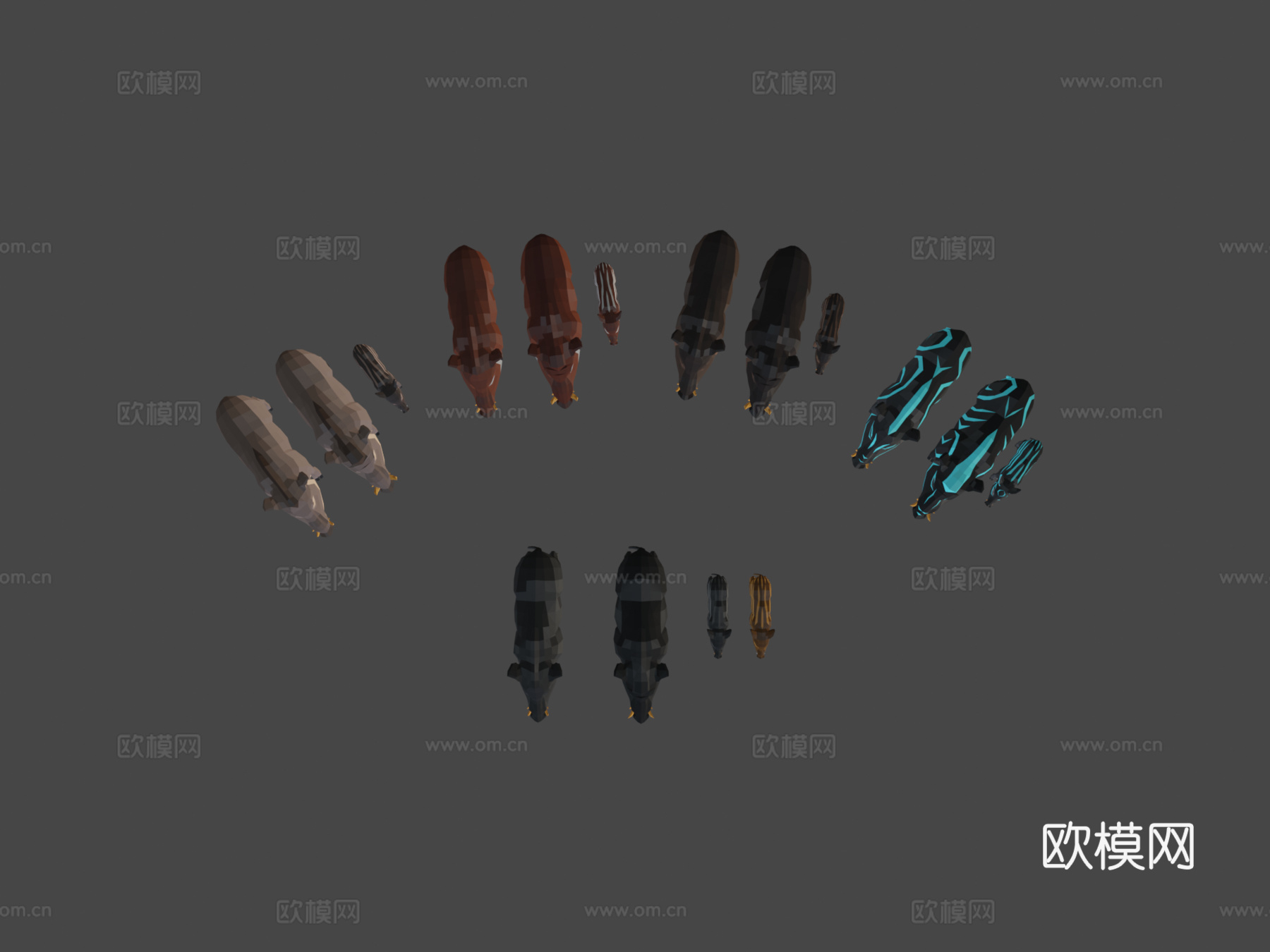 低多边形野猪家族3d模型3d模型下载（渲染图7）