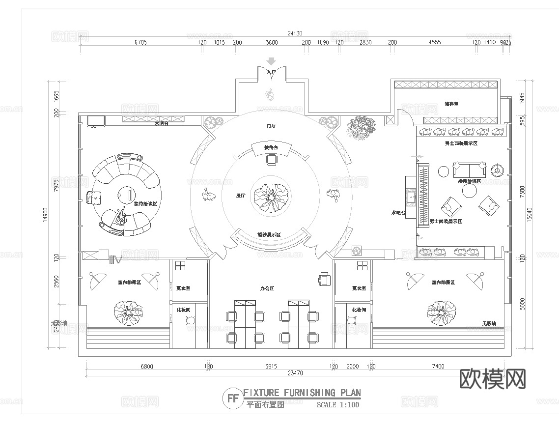 婚纱店 最新平面施工图设计cad施工图