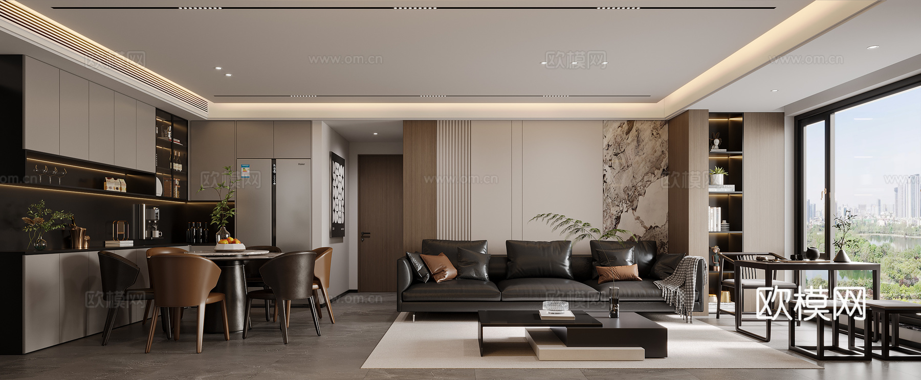 现代意式客餐厅3d模型下载（渲染图1）