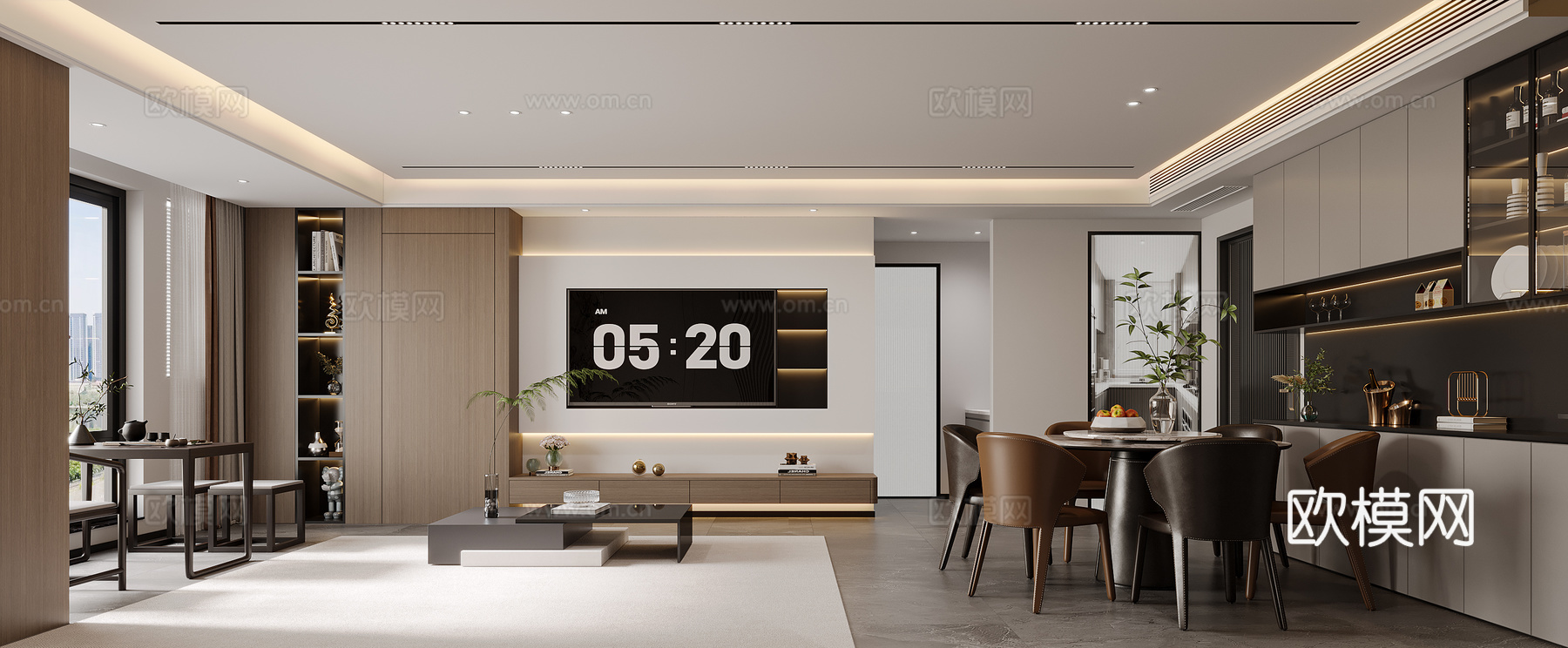 现代意式客餐厅3d模型下载（渲染图2）