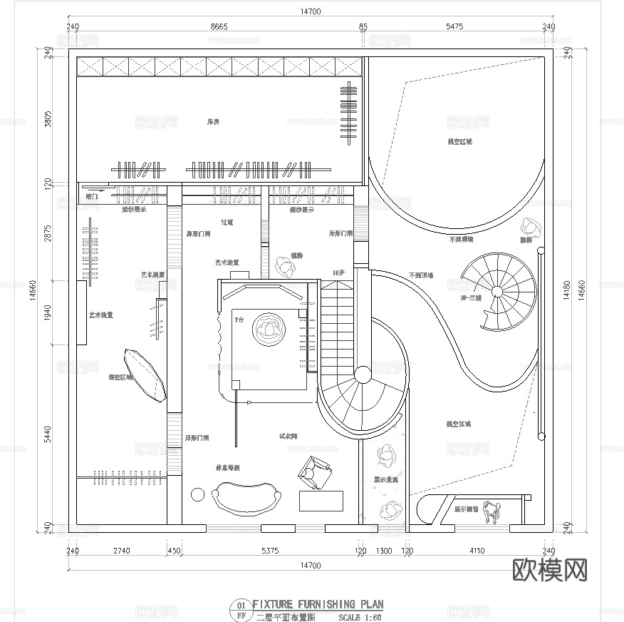 婚纱店 最新平面施工图设计cad施工图