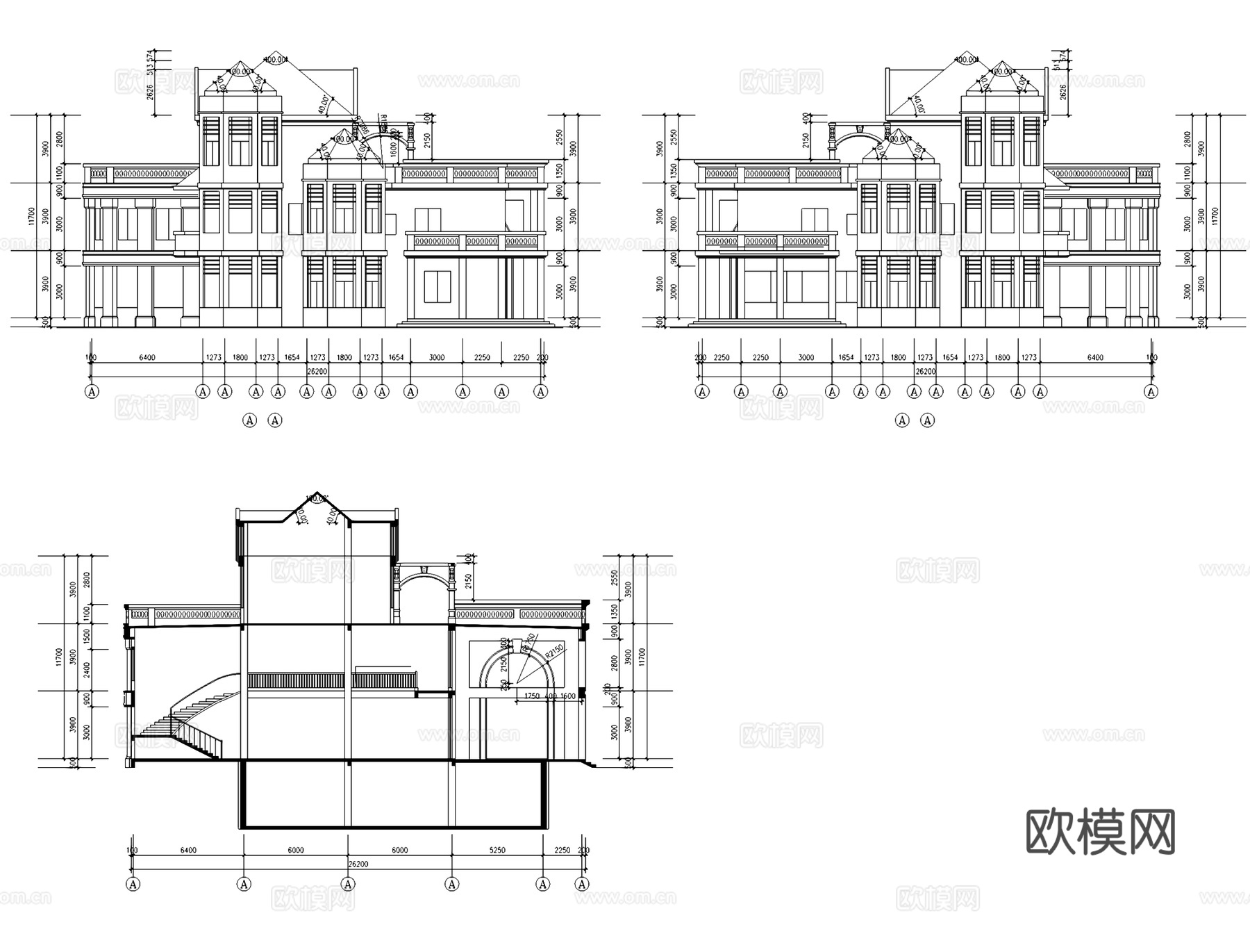 远乐邦辉会所建筑CAD施工图集cad施工图