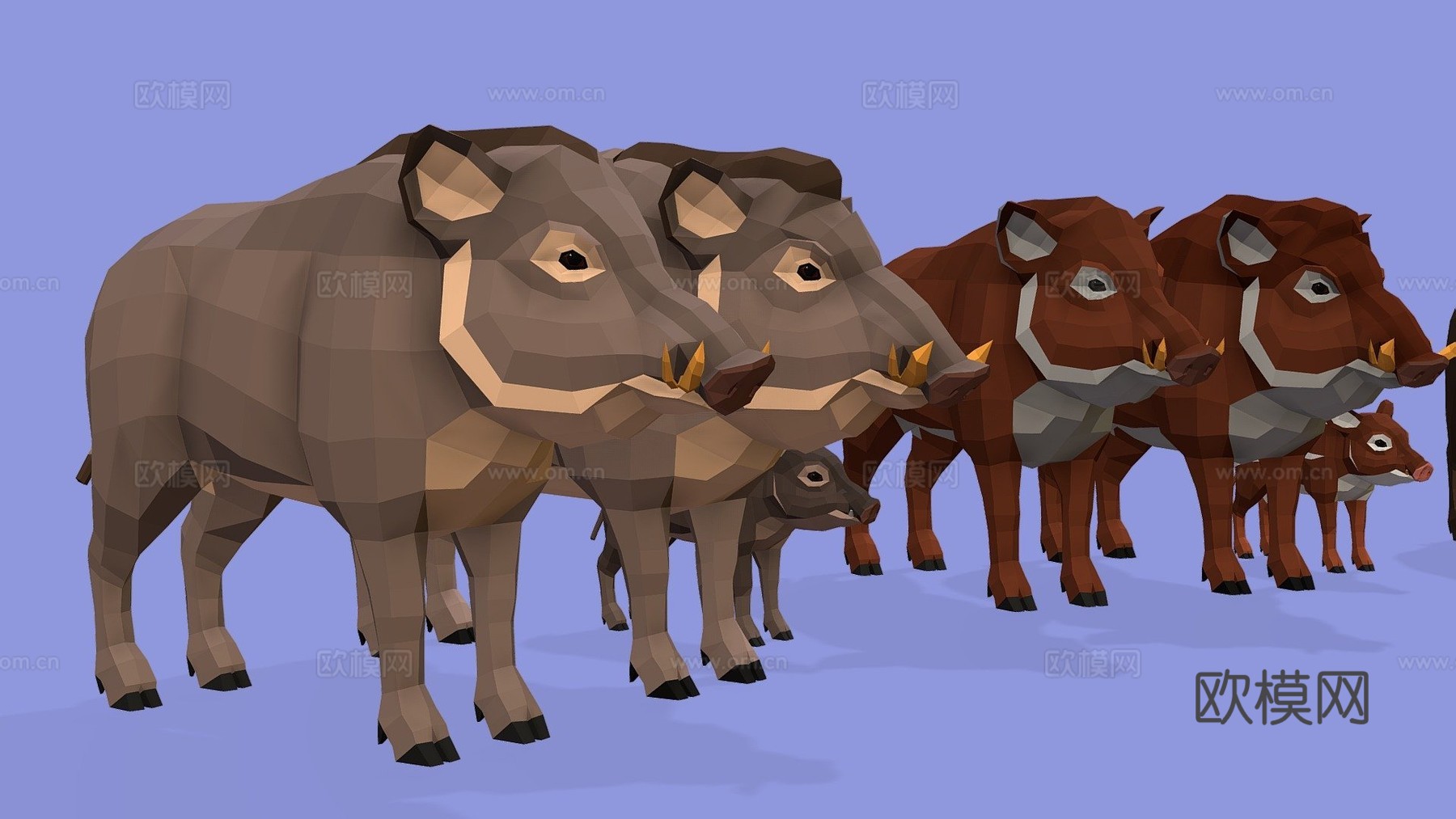 低多边形野猪家族3d模型3d模型下载（渲染图1）