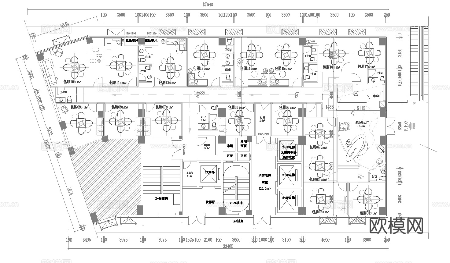 最新棋牌室 茶楼施工图设计cad施工图