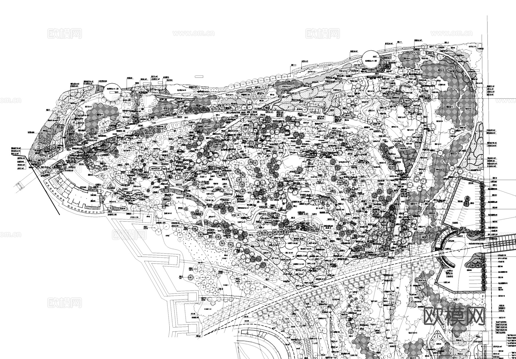 白塘公园景观植物配置绿化平面CAD施工图cad施工图